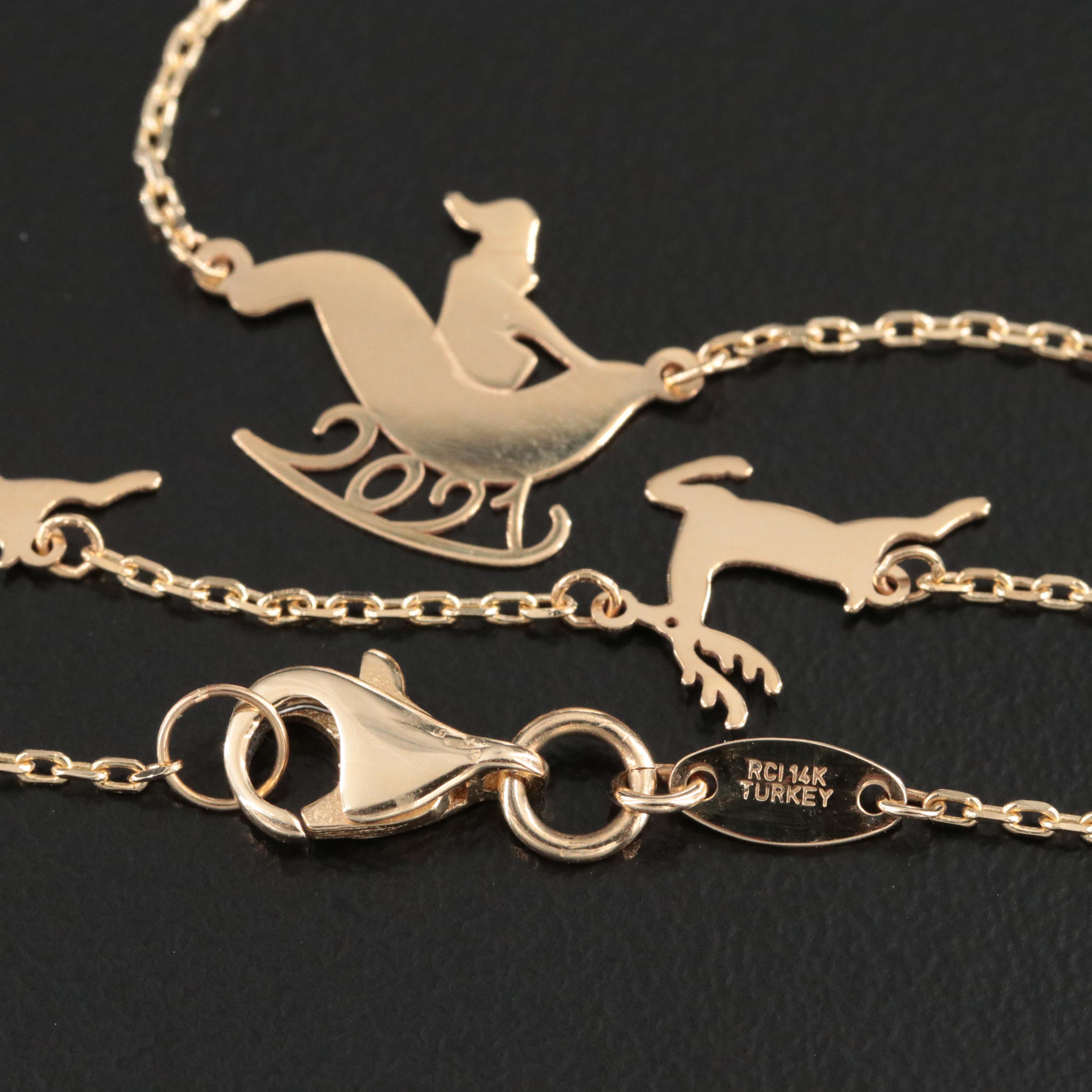 14K Santa and Reindeer Necklace