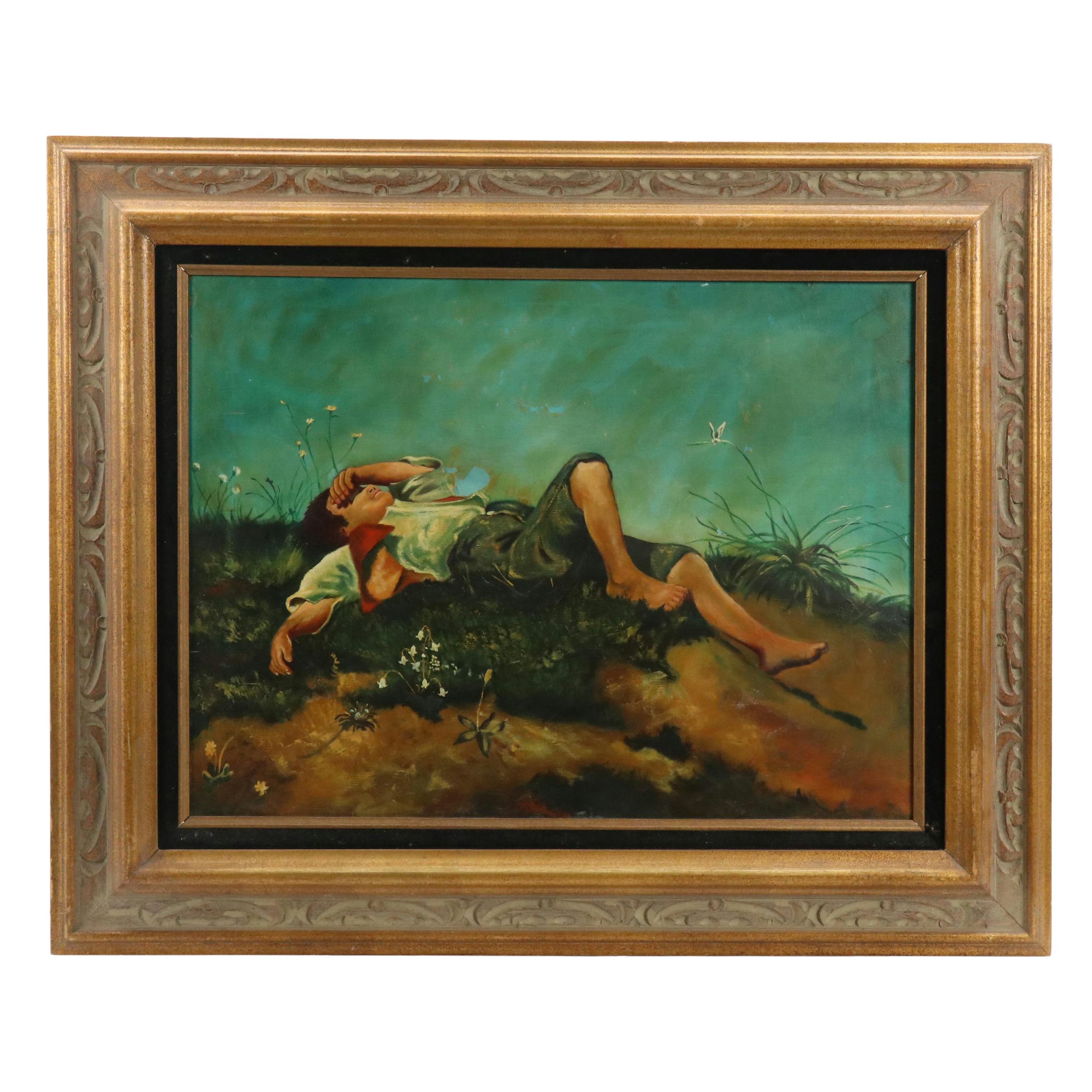 Oil Painting After Franz von Lenbach "The Shepherd Boy"