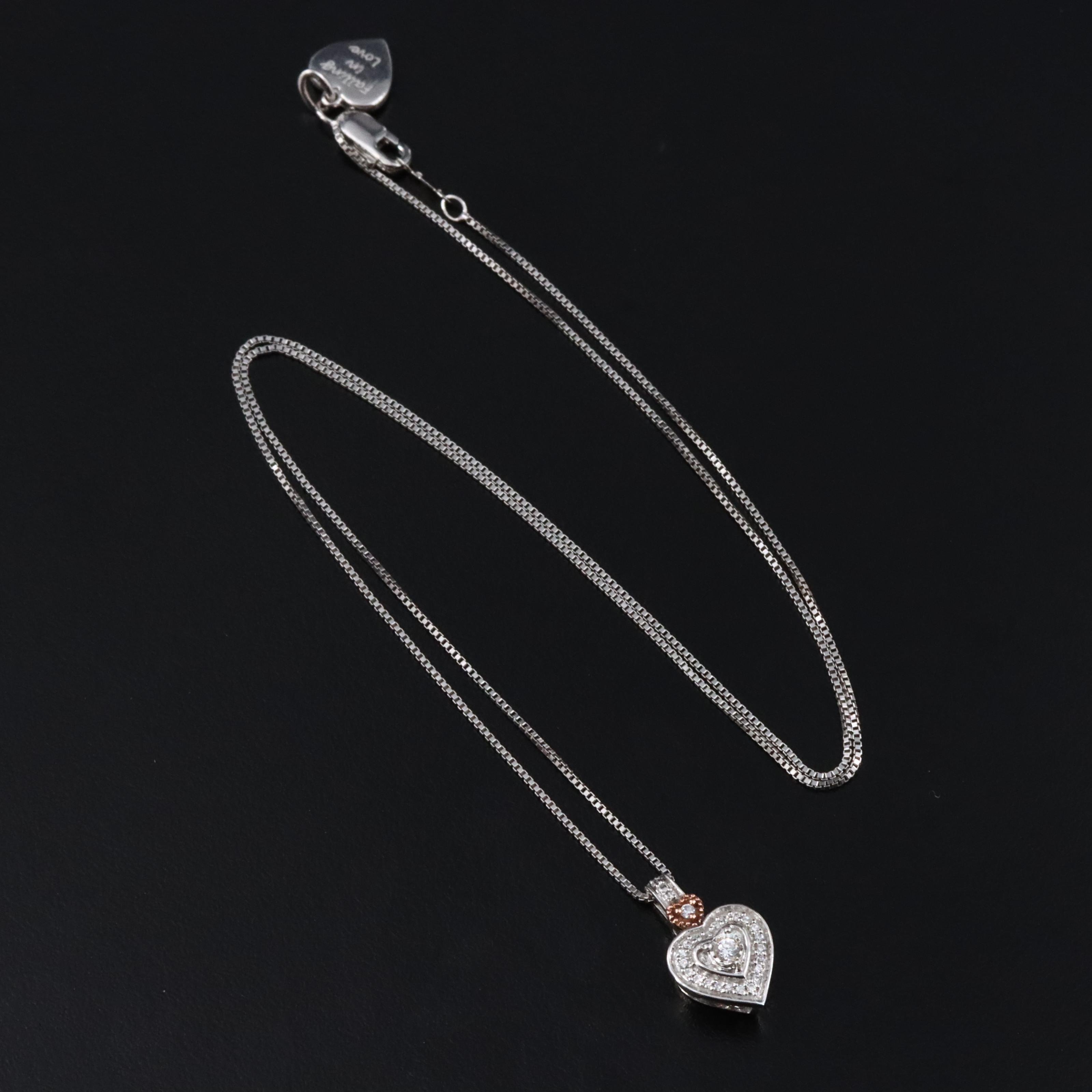 Sterling CZ Heart Pendant Necklace with 10K Rose Gold Accent