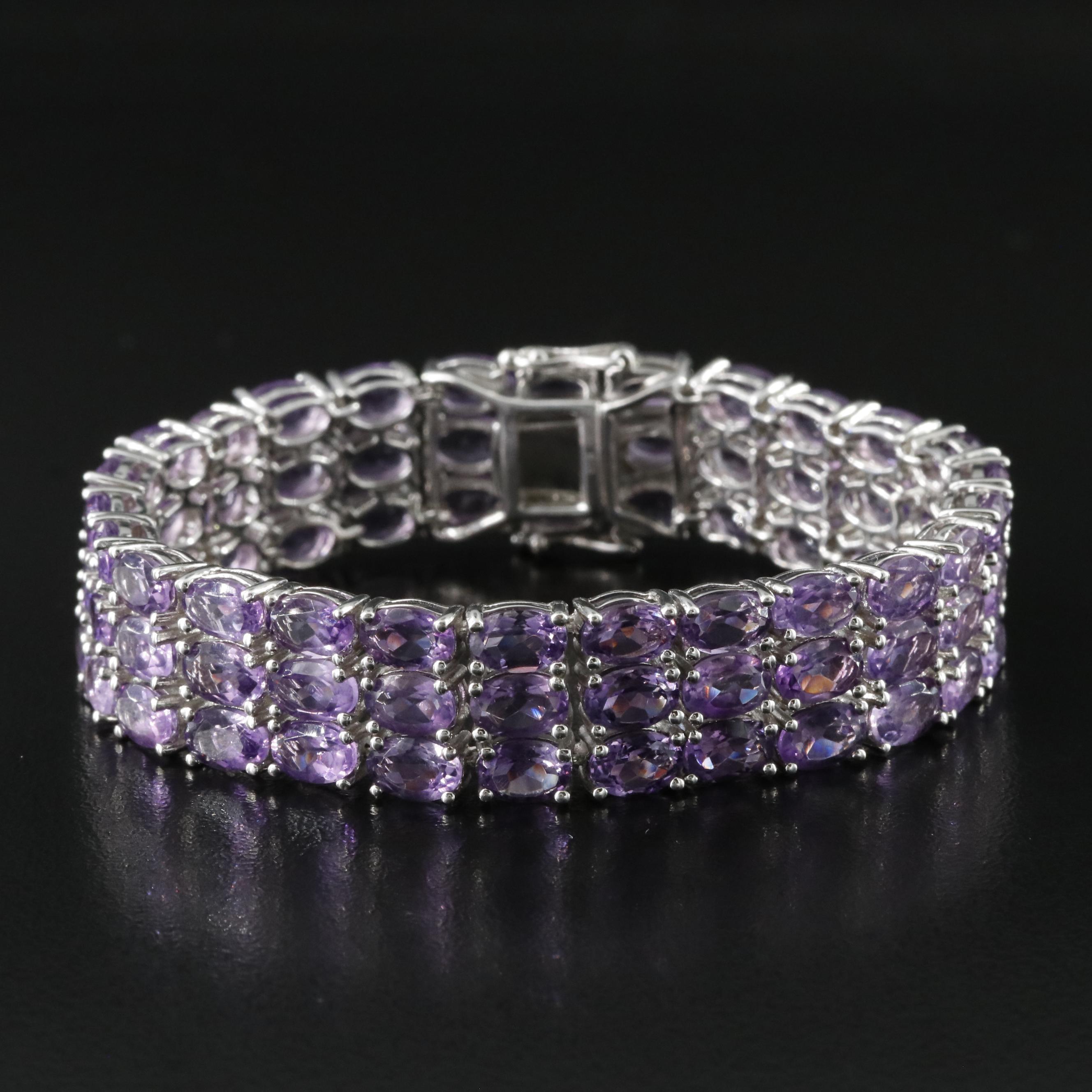 Sterling Amethyst Triple-Row Bracelet