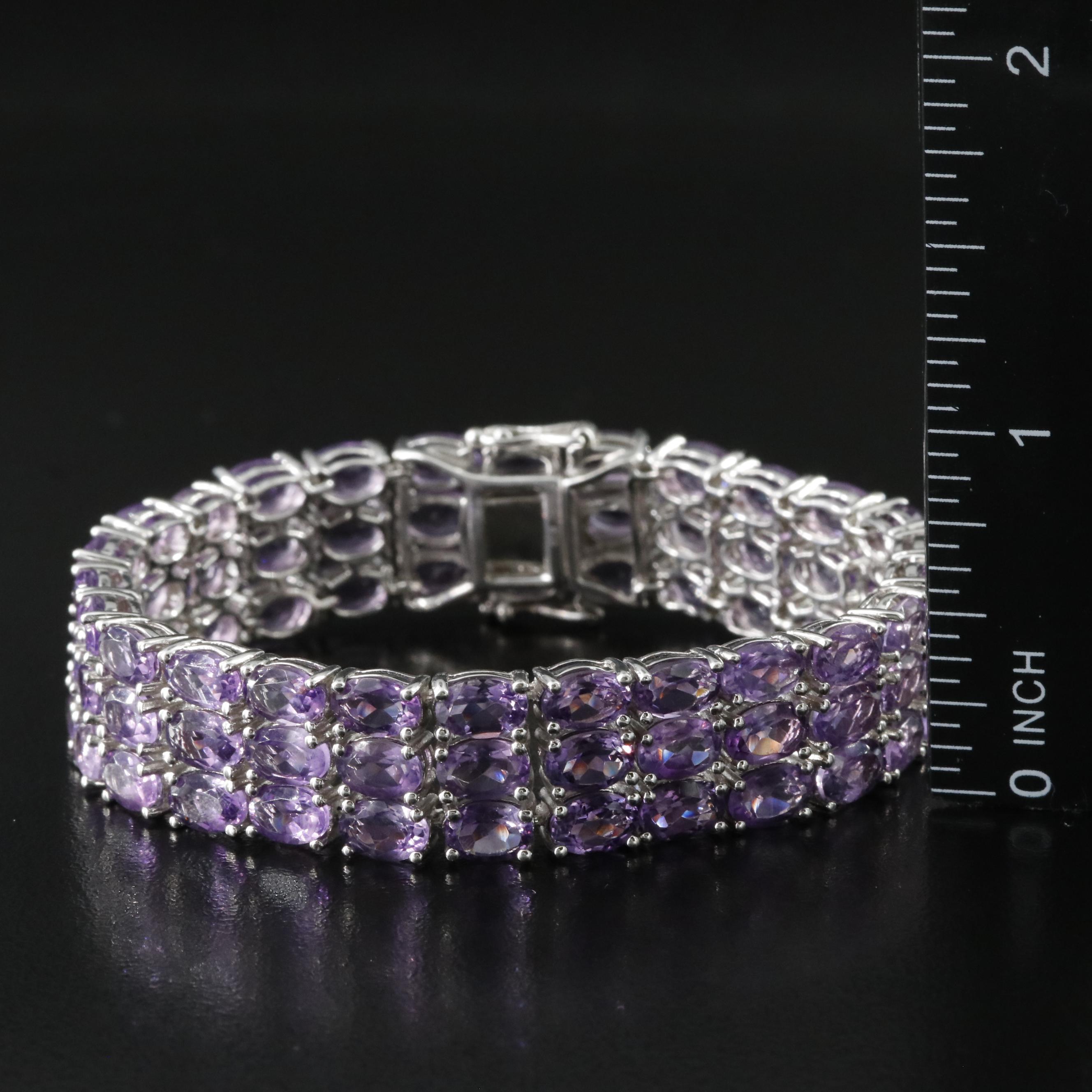 Sterling Amethyst Triple-Row Bracelet