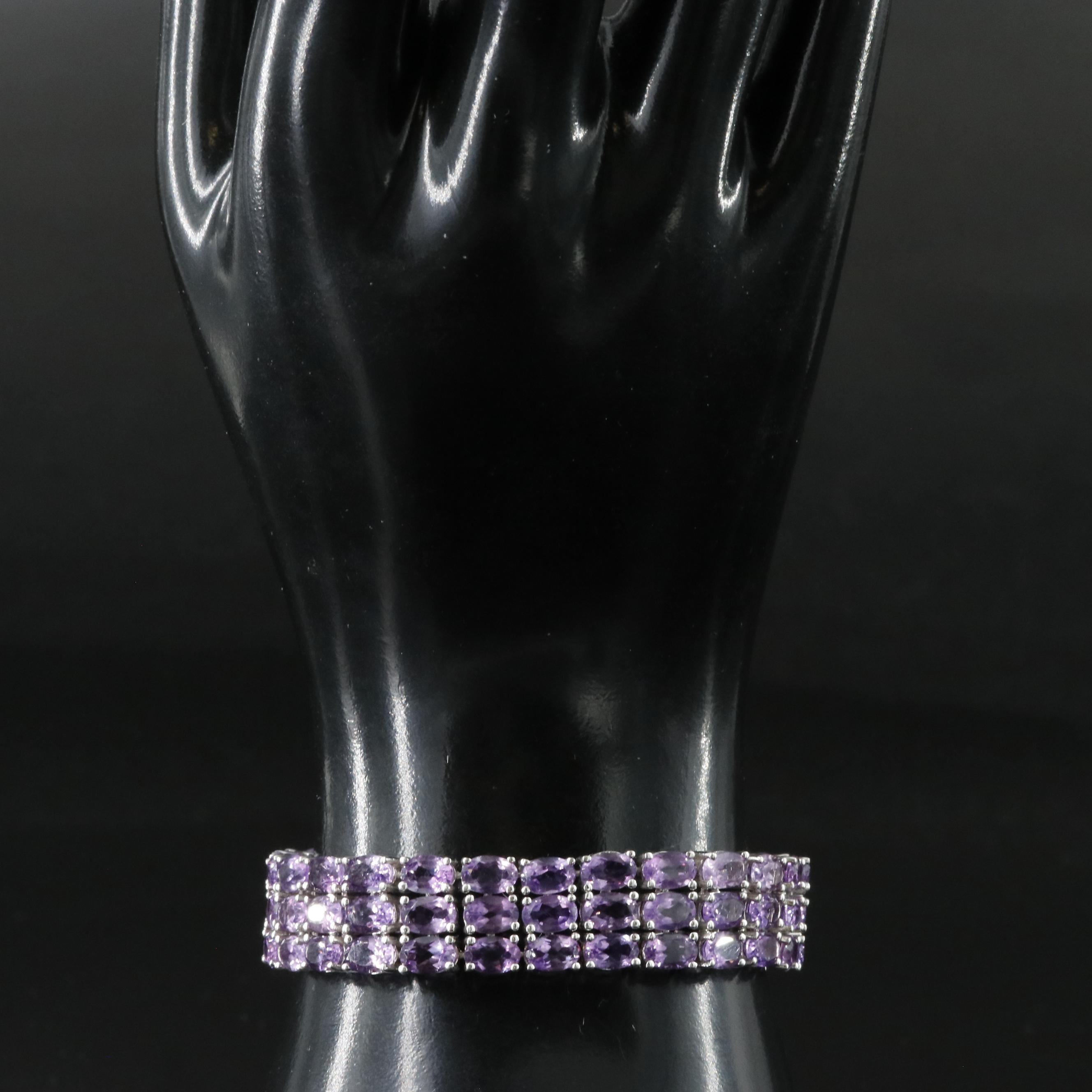 Sterling Amethyst Triple-Row Bracelet