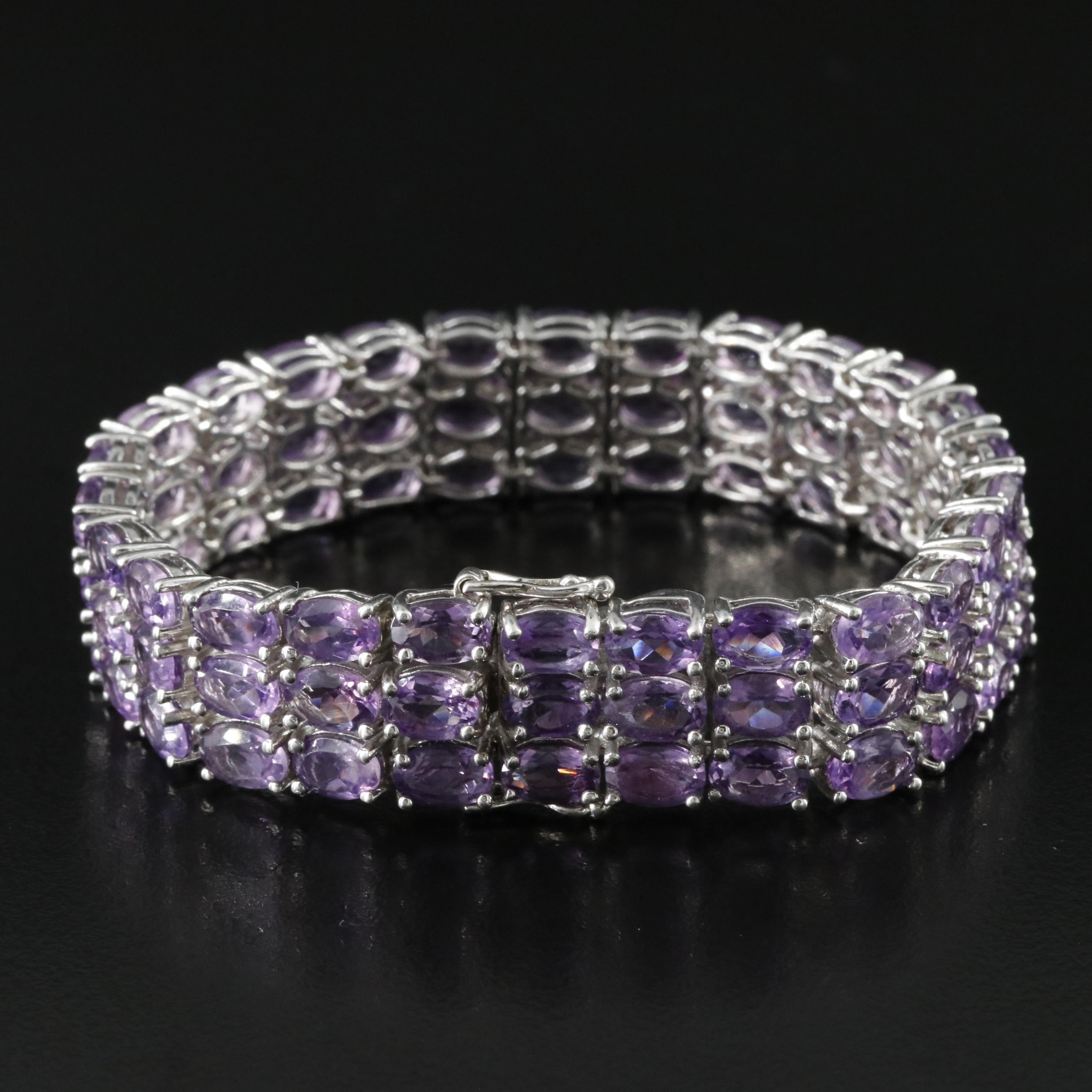 Sterling Amethyst Triple-Row Bracelet
