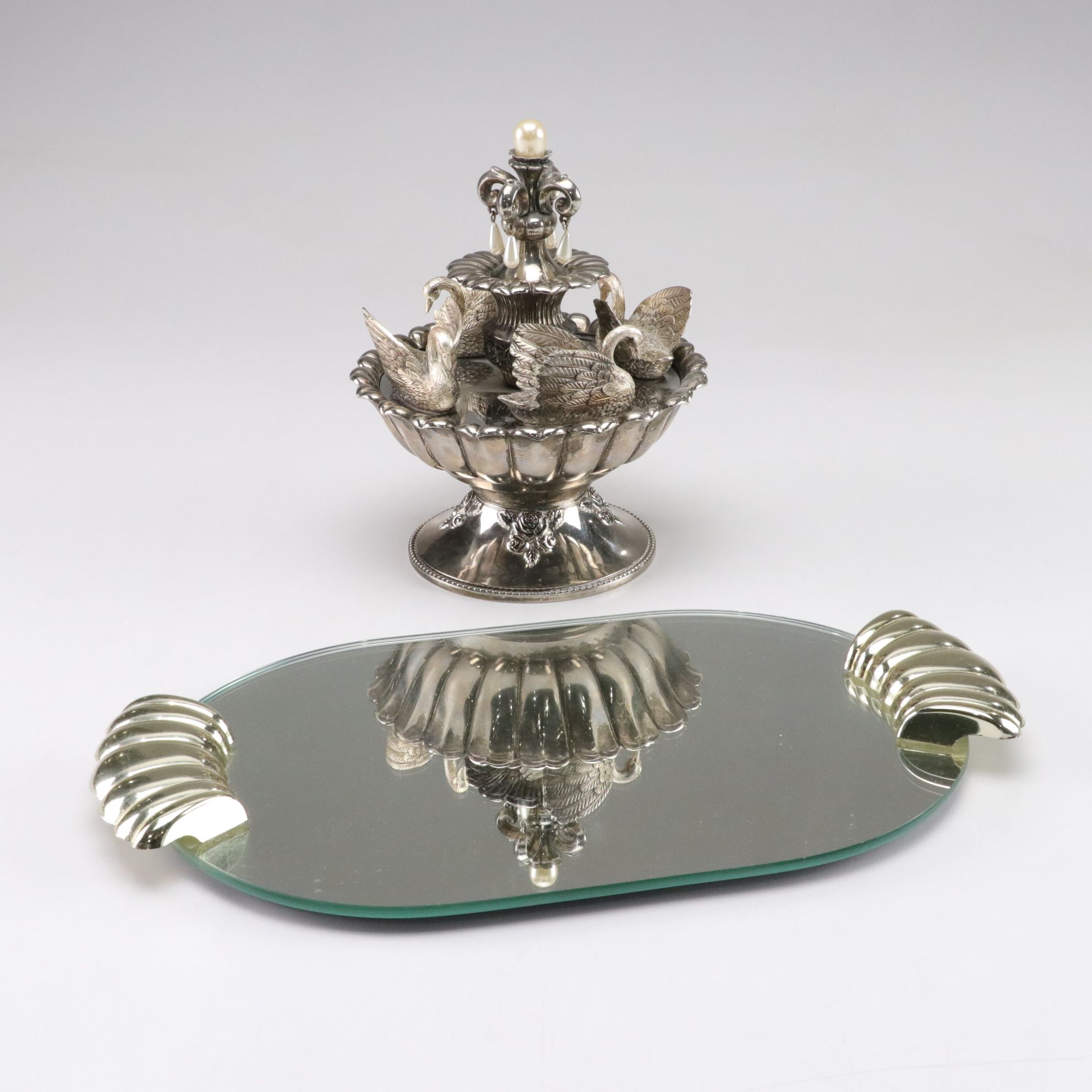 Wallace "Swan Lake" Silver Plate Music Carousel & Mirror