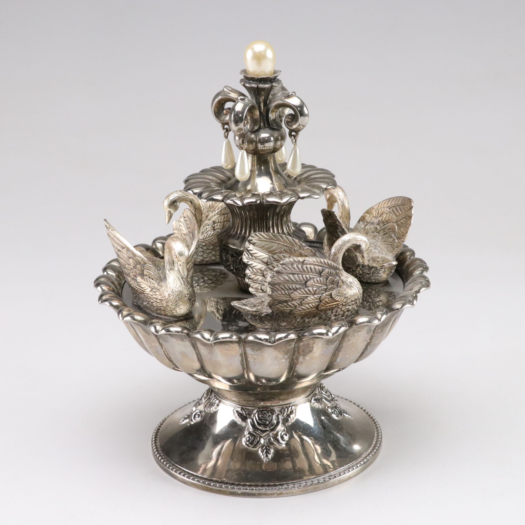 Wallace "Swan Lake" Silver Plate Music Carousel & Mirror