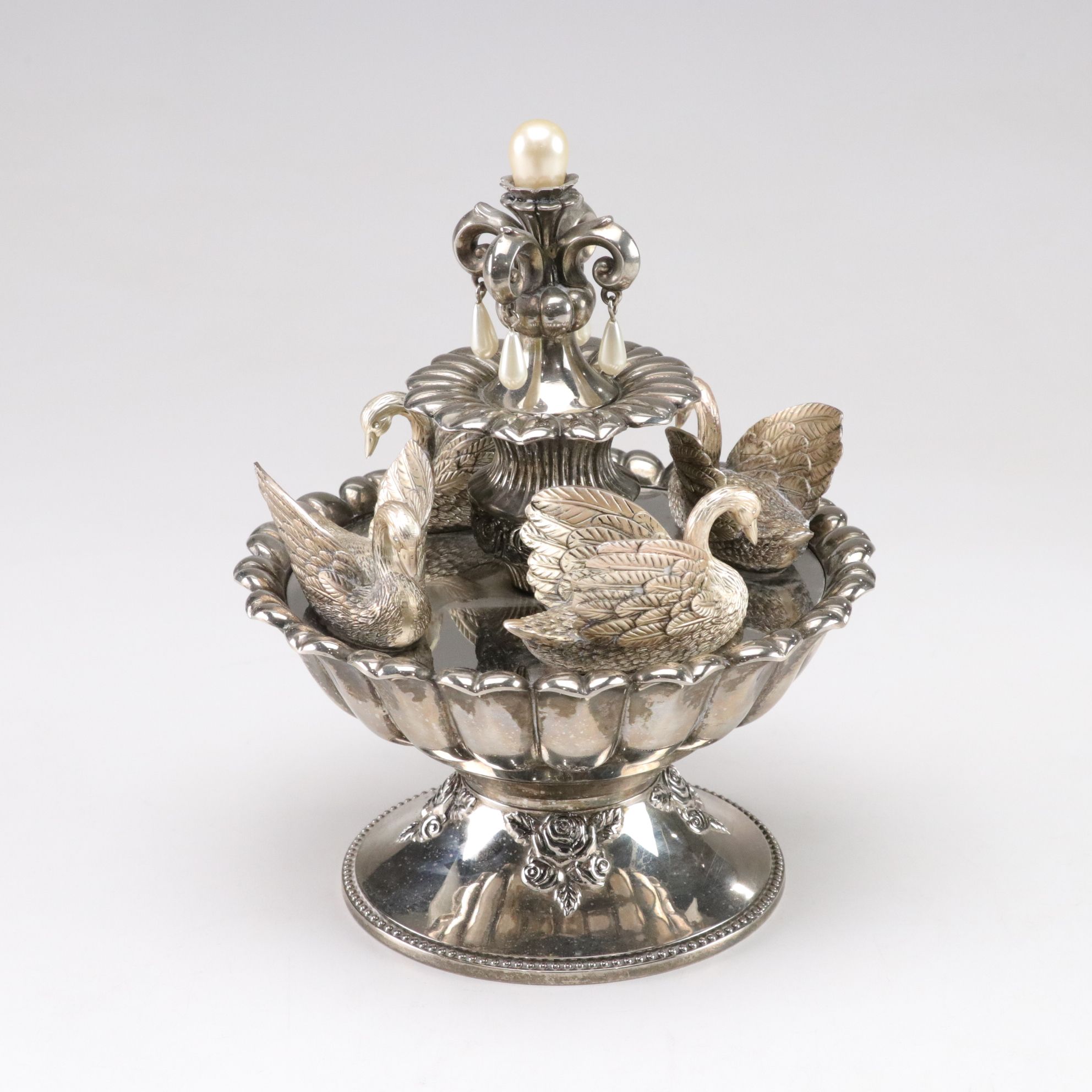 Wallace "Swan Lake" Silver Plate Music Carousel & Mirror