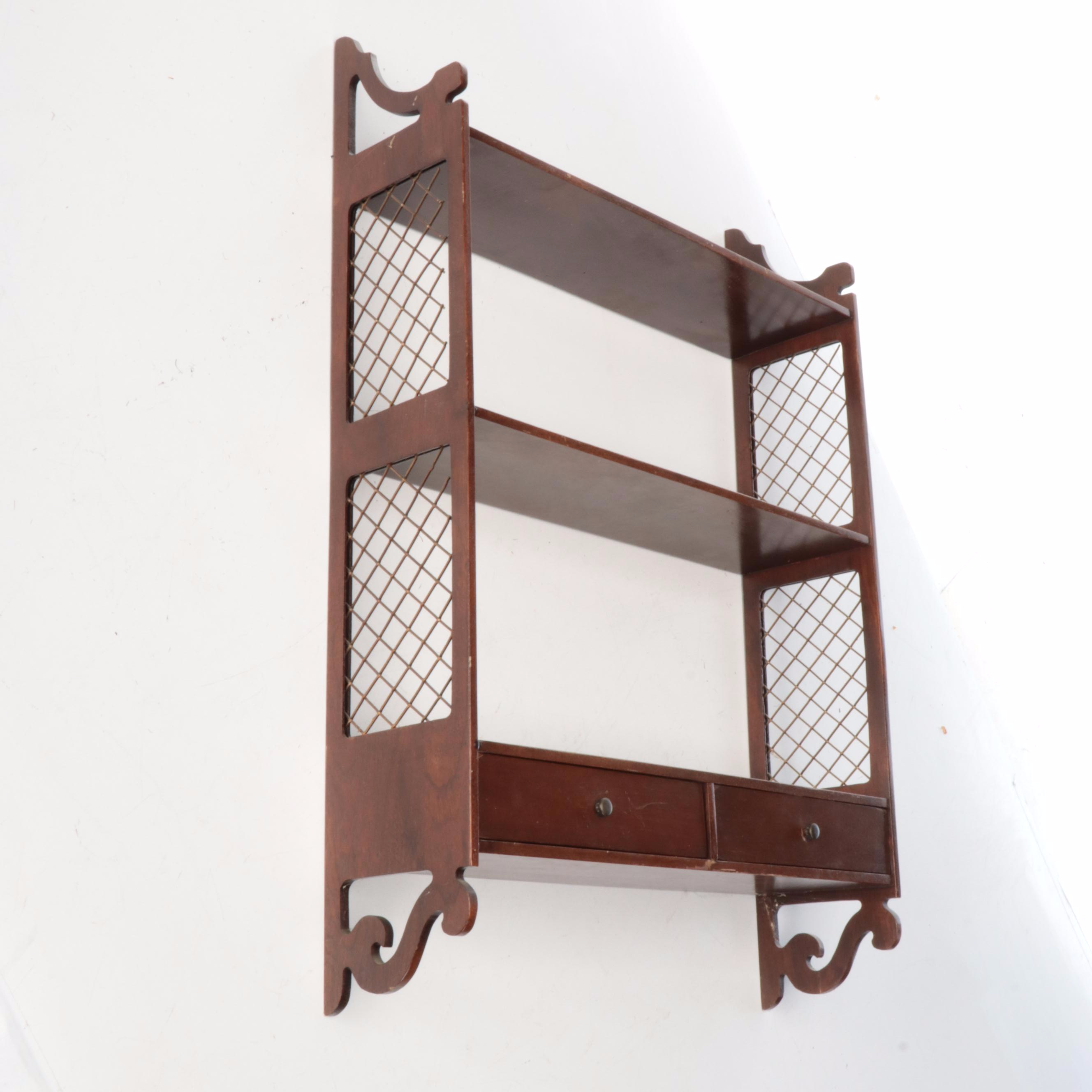 Federal Style Mahogany Style Wall Shelf with Lattice Sides, Mid to Late 20th C.