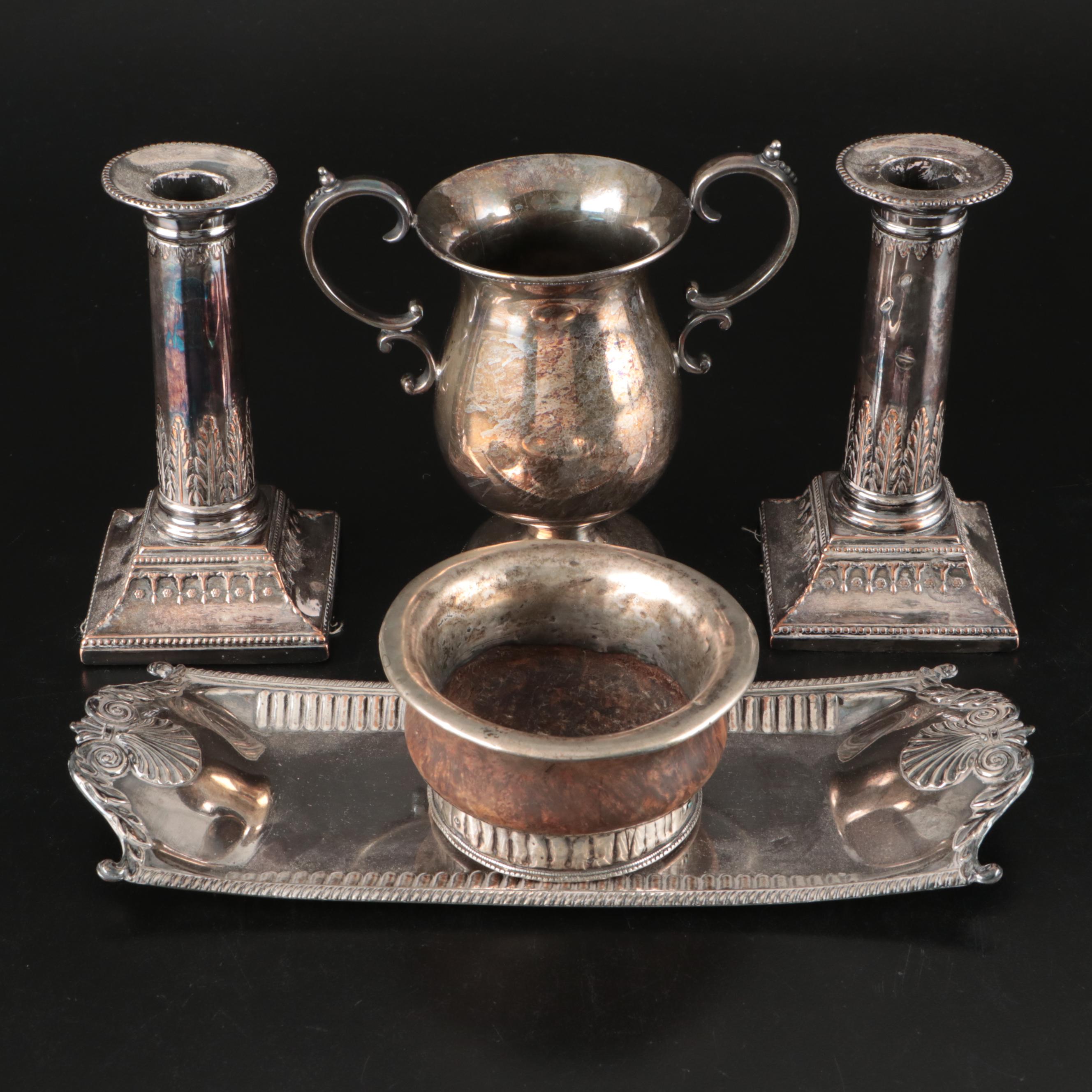 Middletown Plate Co. Silver Plate Handled Cup and More Silver Plate Table Décor