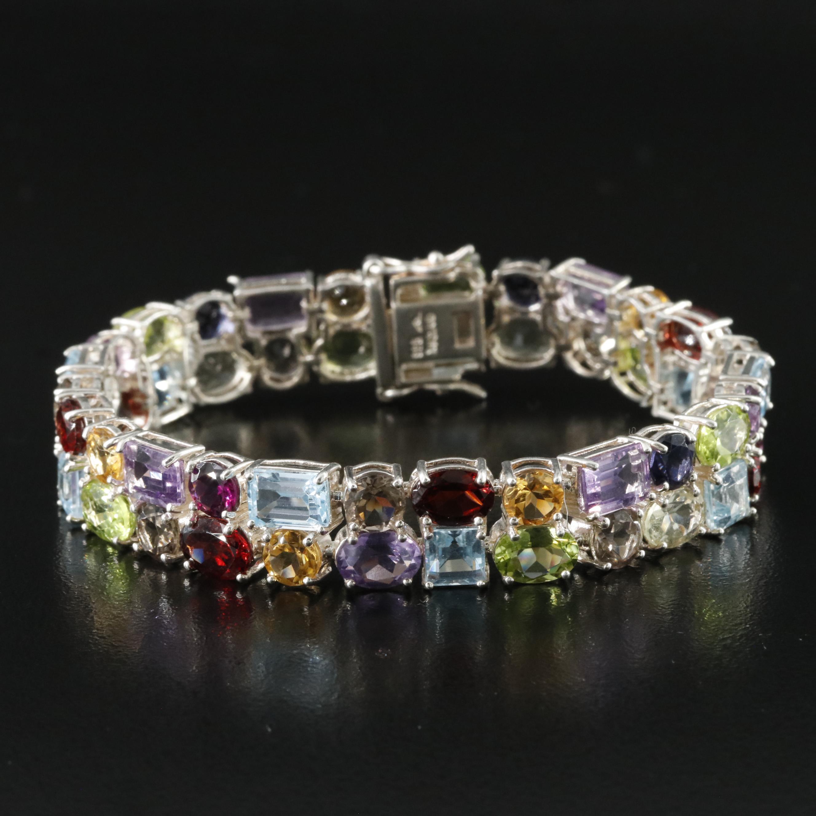 Sterling Gemstone Double Row Bracelet