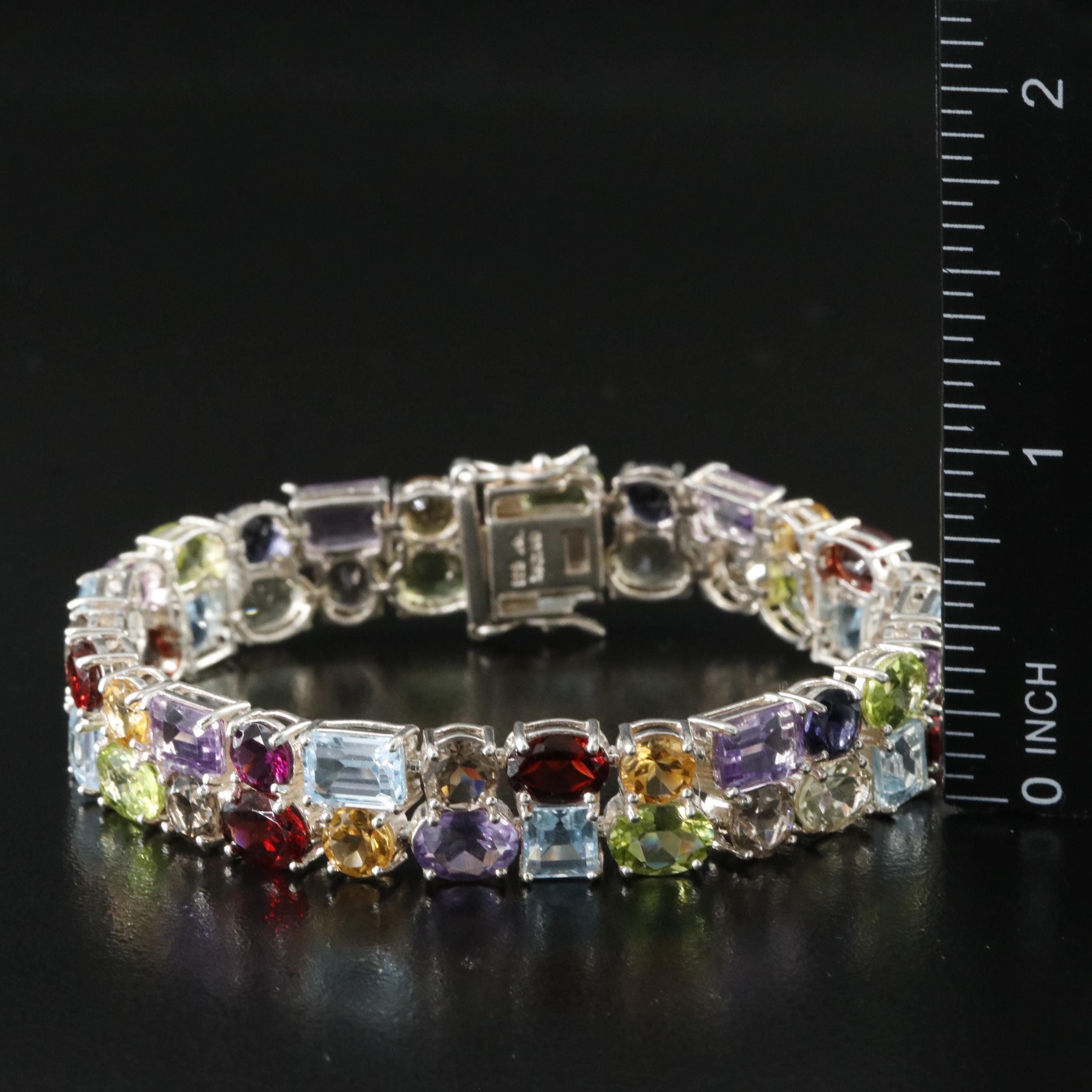 Sterling Gemstone Double Row Bracelet
