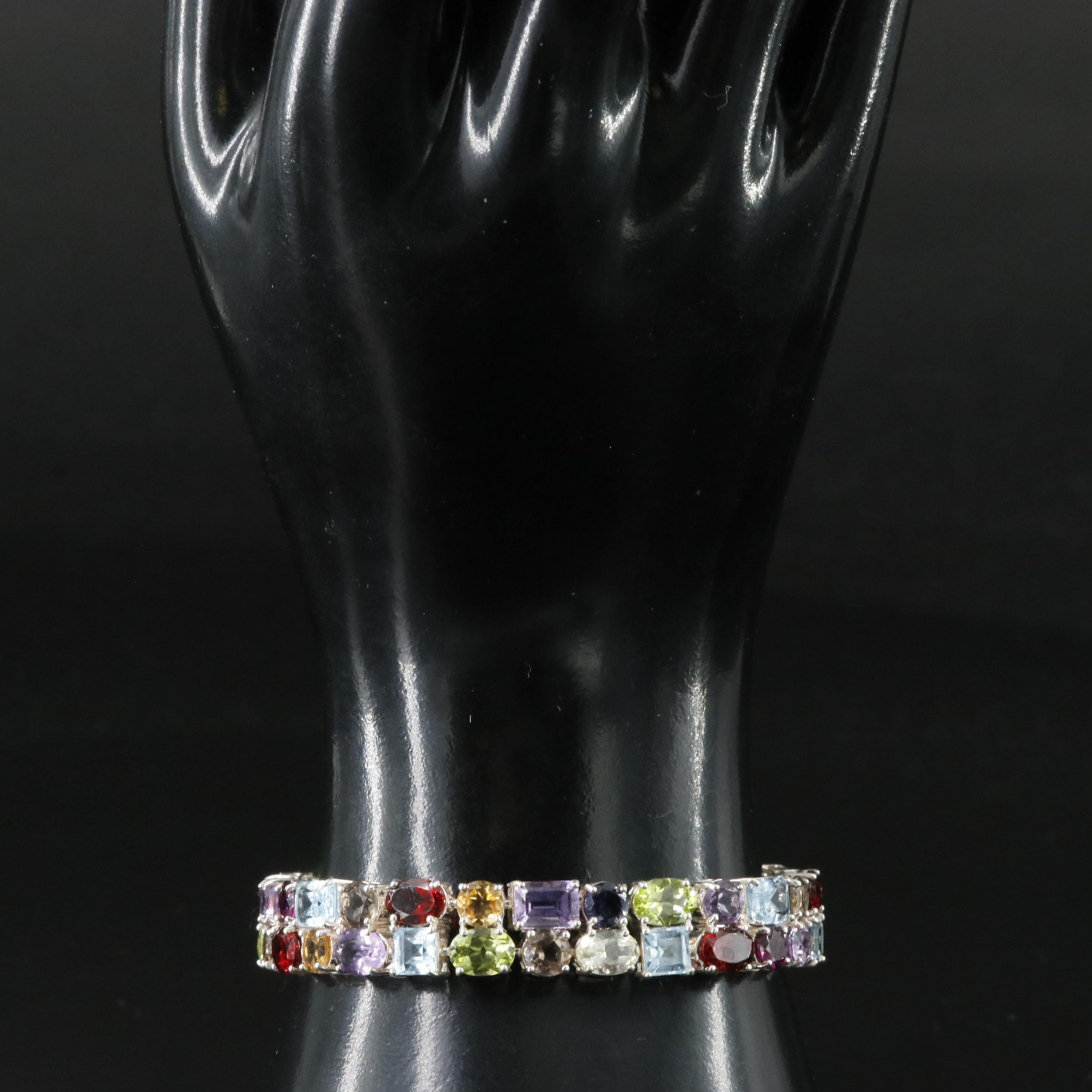 Sterling Gemstone Double Row Bracelet