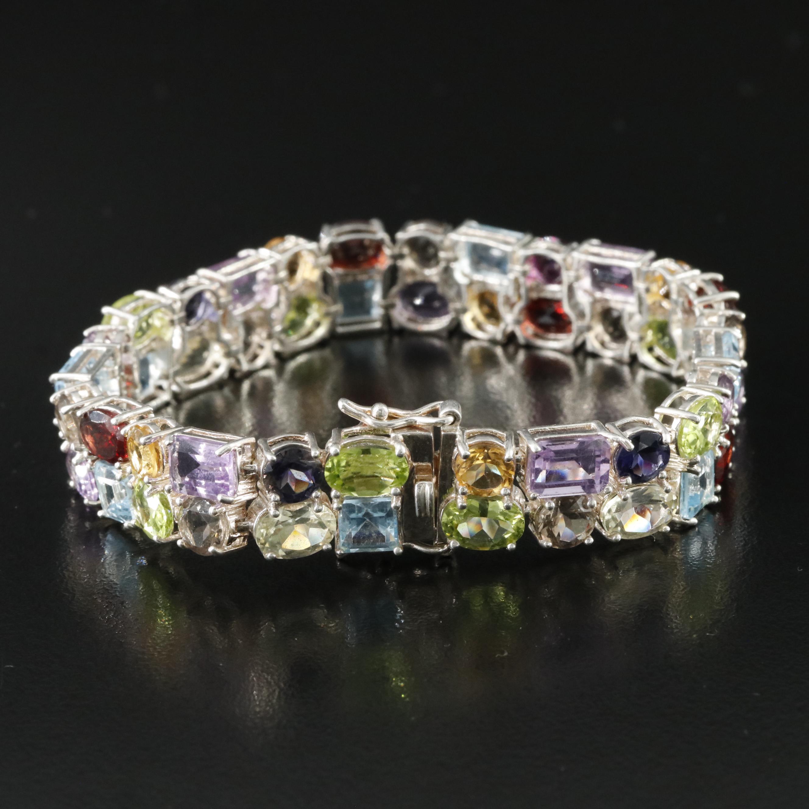 Sterling Gemstone Double Row Bracelet