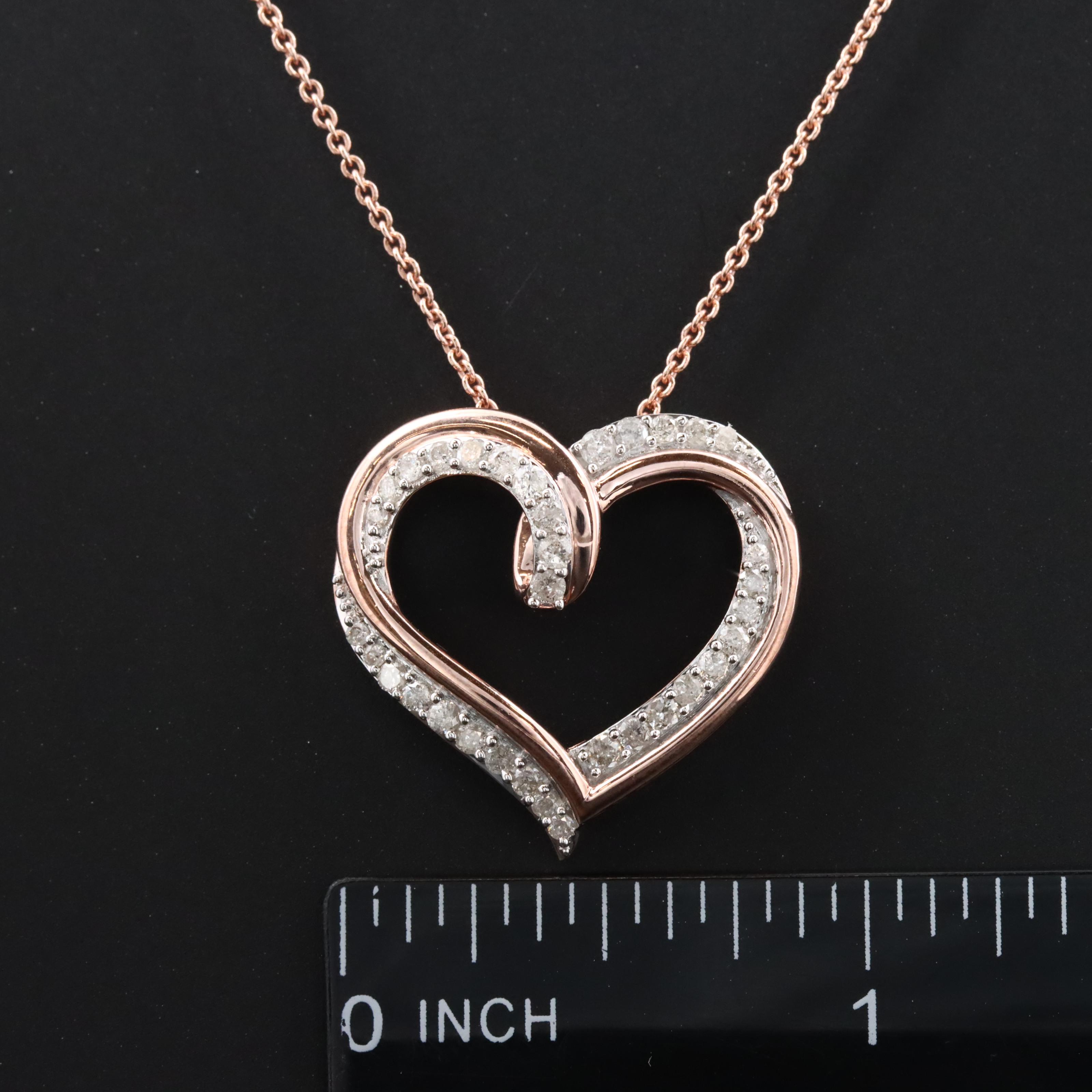 Sterling and Diamond Heart Necklace in Rose Tone