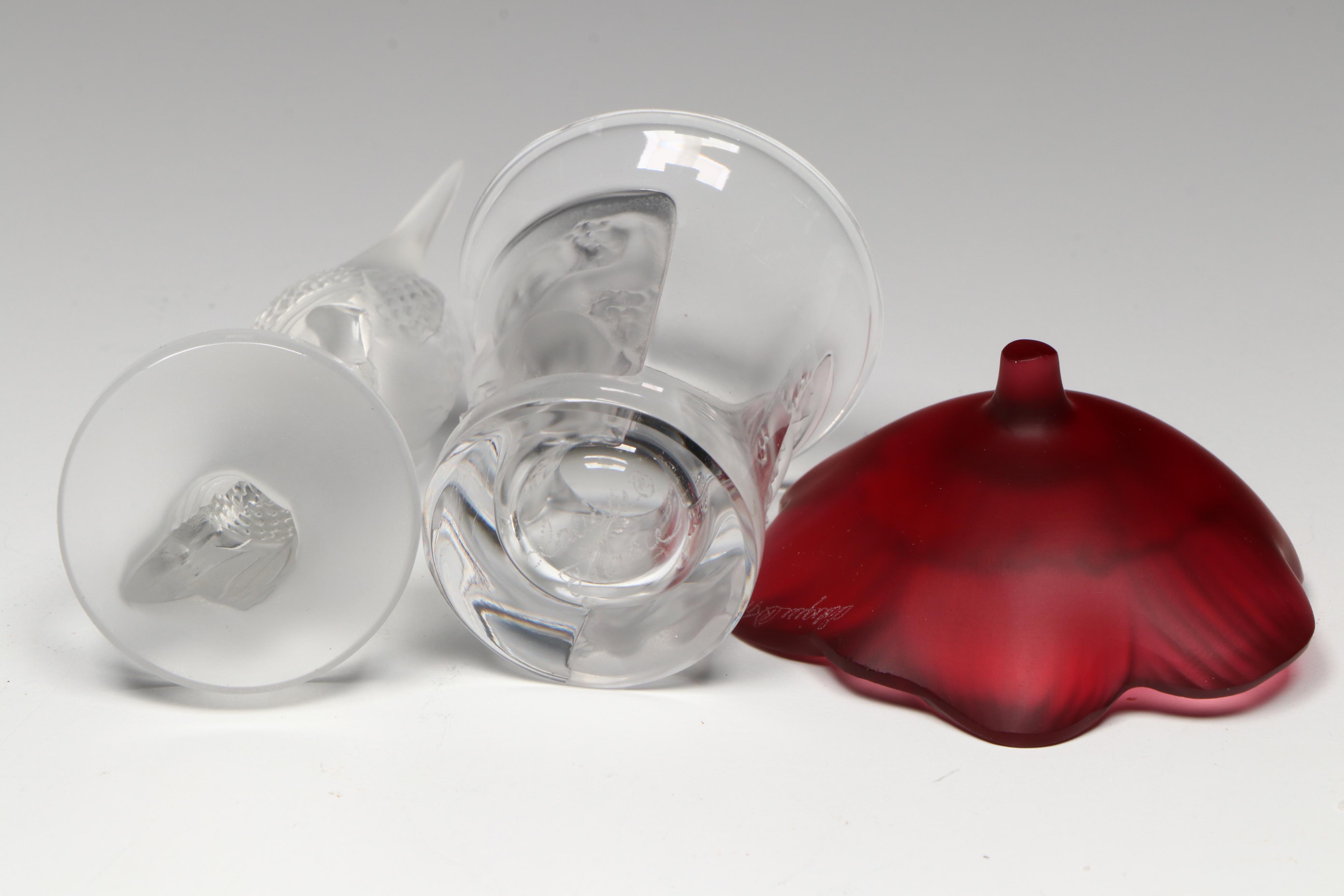 Lalique Crystal Hummingbird, Anemone and  "Les Enfants" Shot Glass