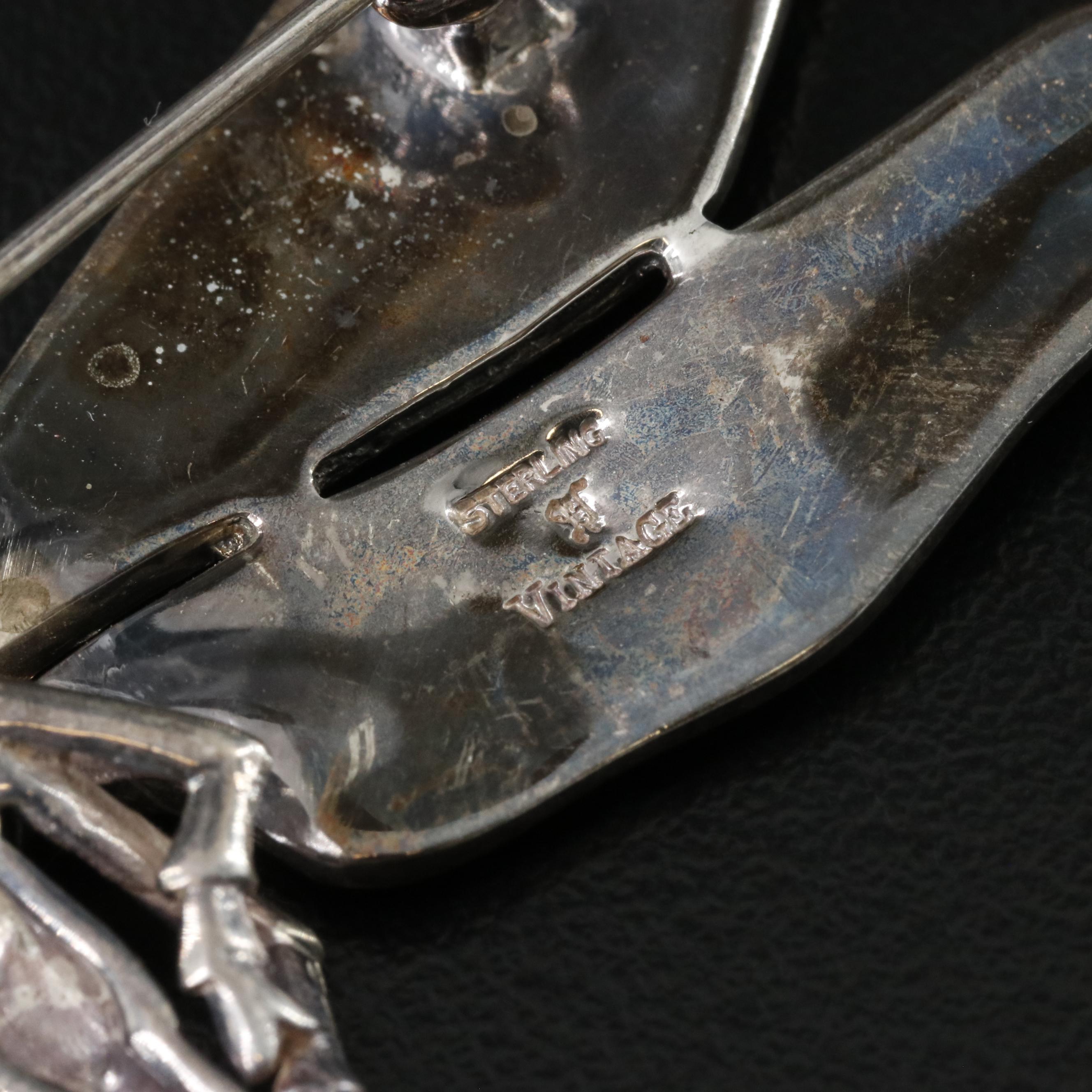 Vintage Brand Sterling Enamel, Rhinestone and Marcasite Dragonfly Brooch