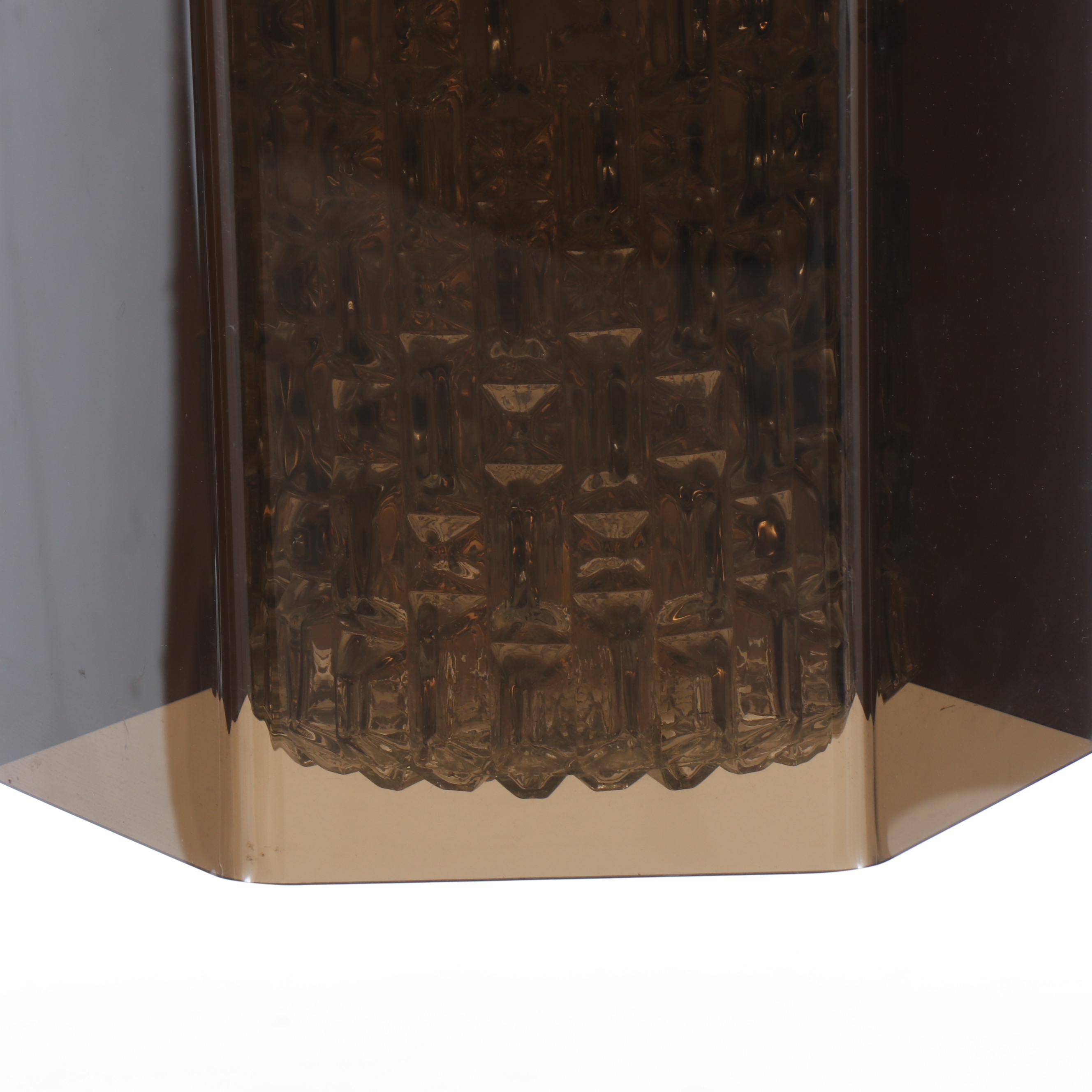 MCM Smoke Acrylic Hexagon Shield with Cubist Glass Pendant Swag Light