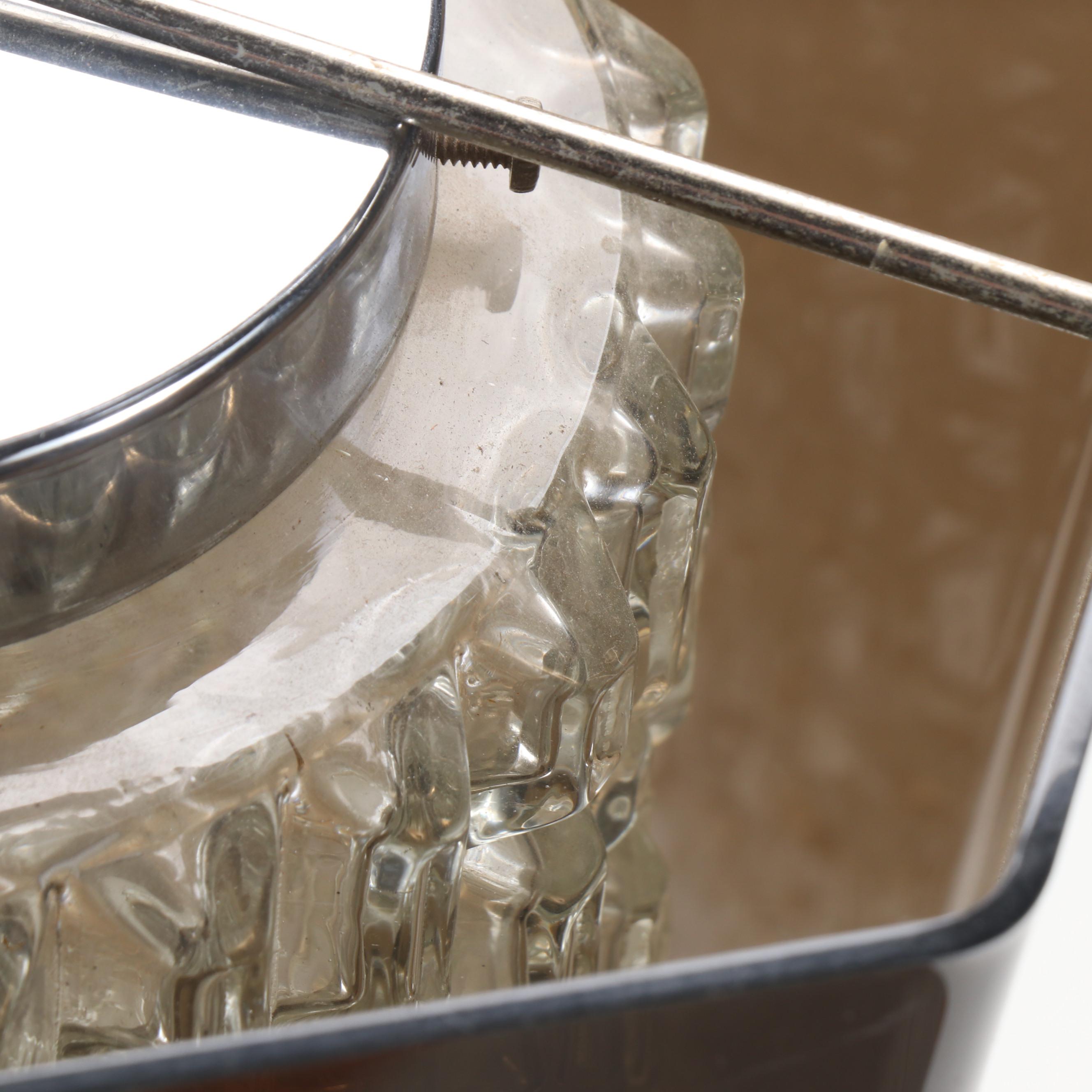 MCM Smoke Acrylic Hexagon Shield with Cubist Glass Pendant Swag Light