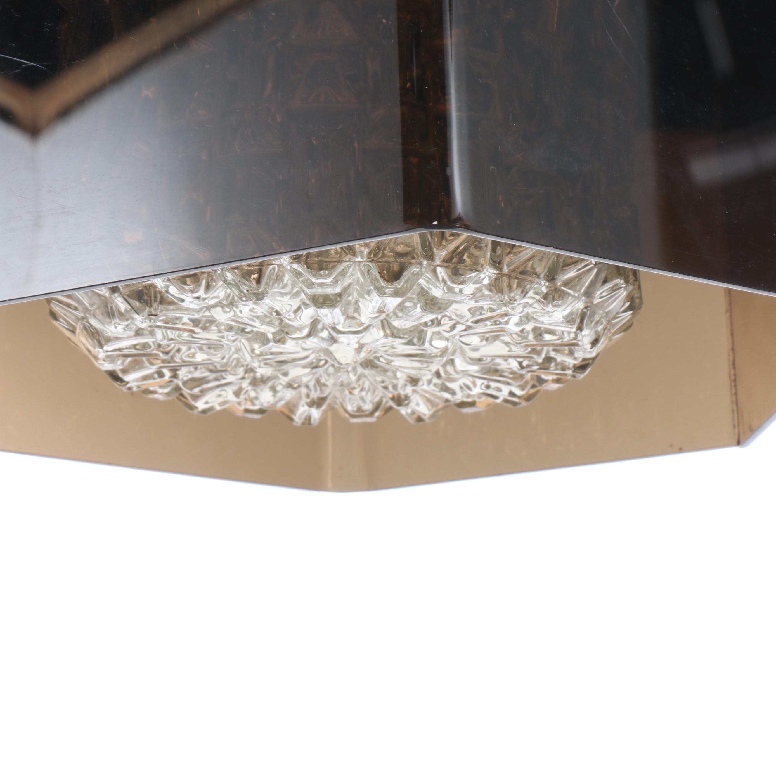 MCM Smoke Acrylic Hexagon Shield with Cubist Glass Pendant Swag Light