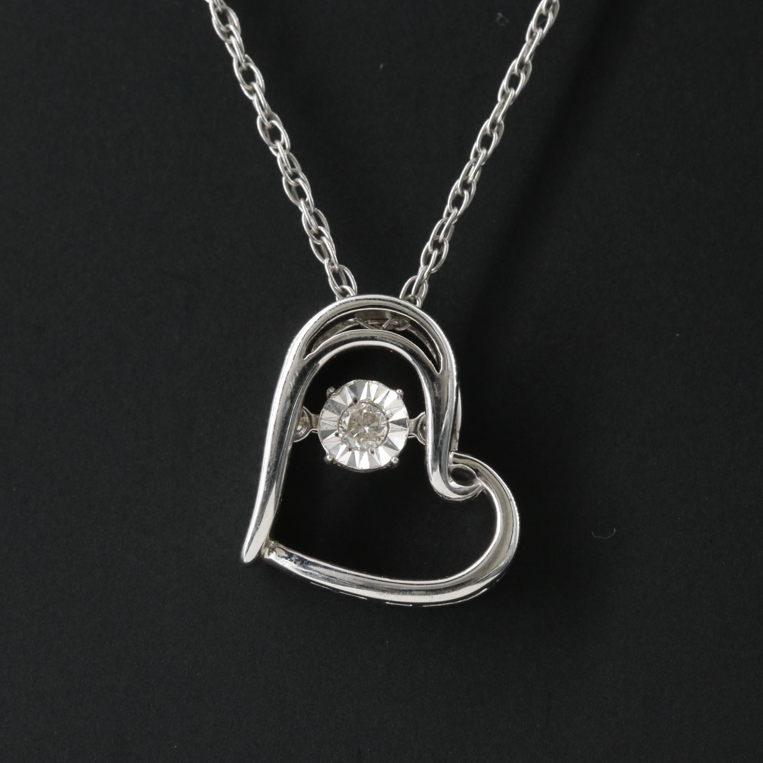 Sterling Diamond Heart Pendant Necklace