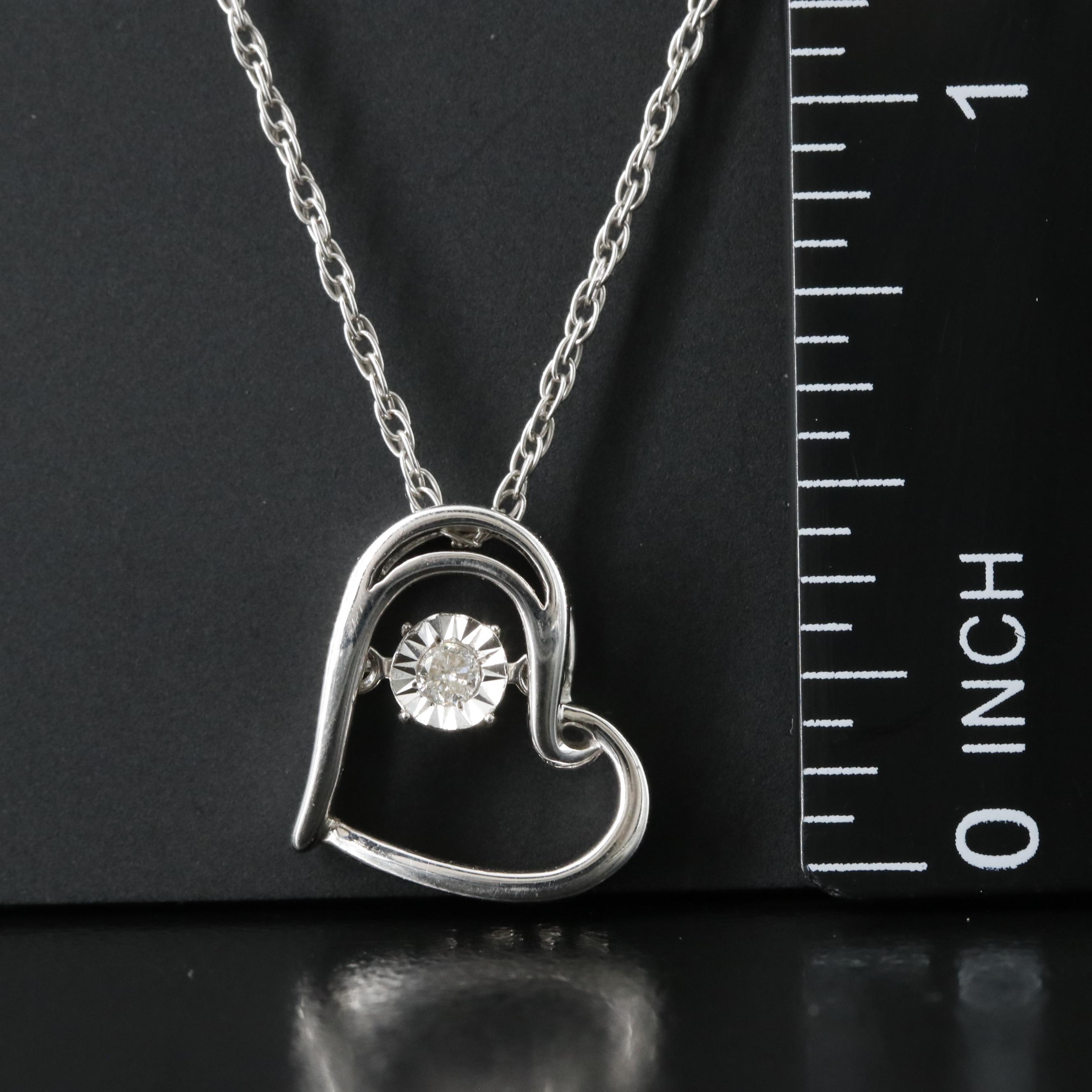 Sterling Diamond Heart Pendant Necklace
