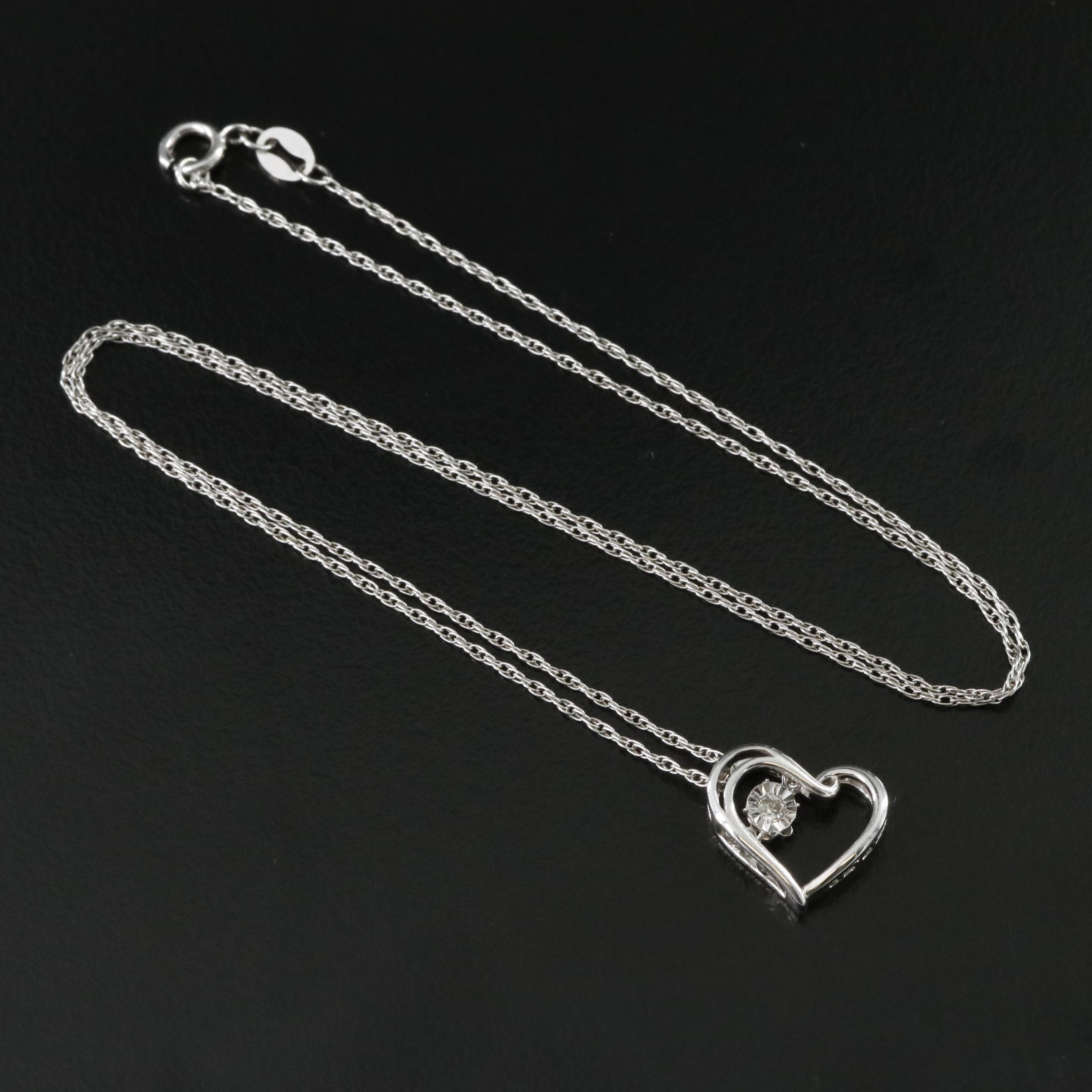 Sterling Diamond Heart Pendant Necklace