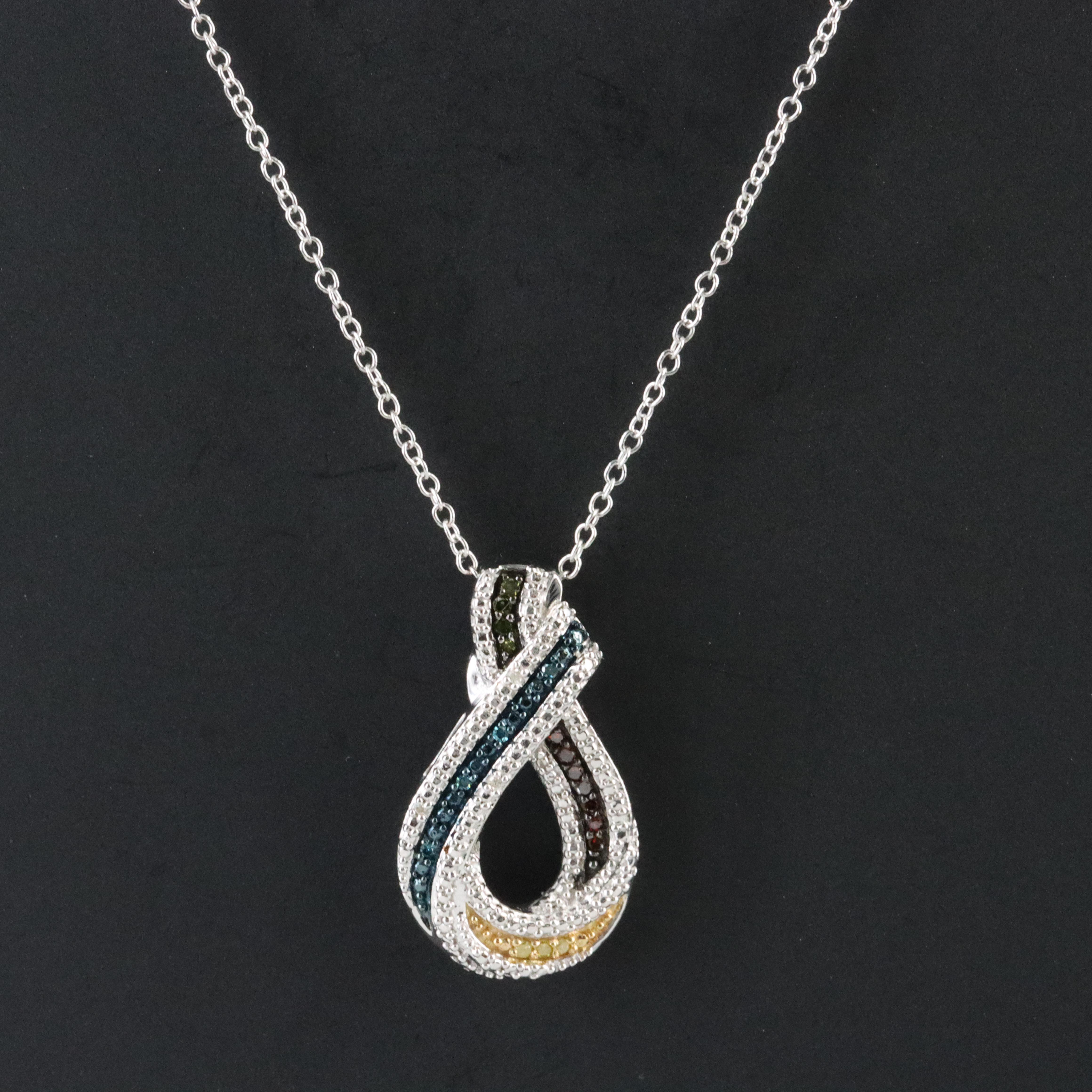 Sterling Diamond Pendant Necklace Including Fancy Color Diamonds