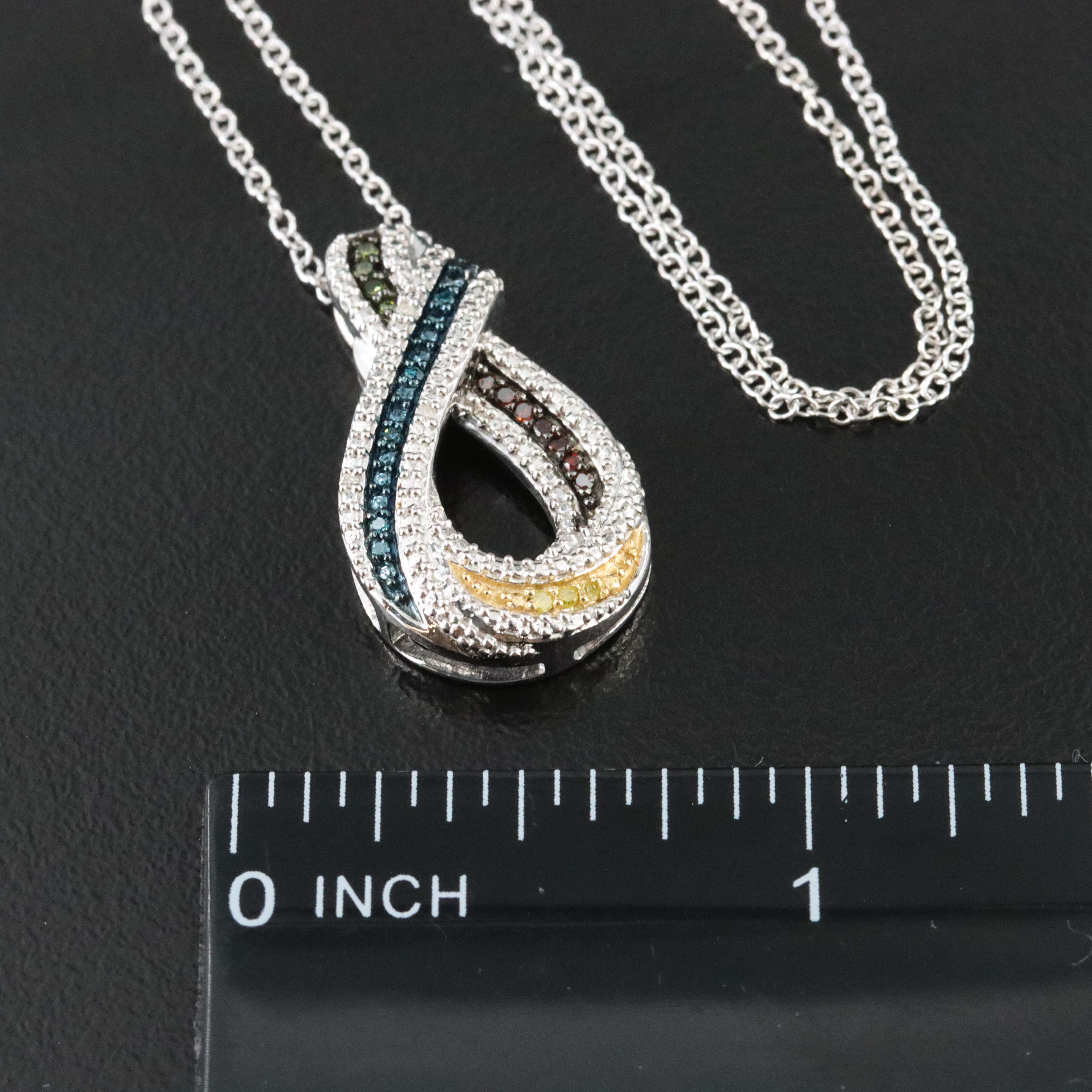 Sterling Diamond Pendant Necklace Including Fancy Color Diamonds