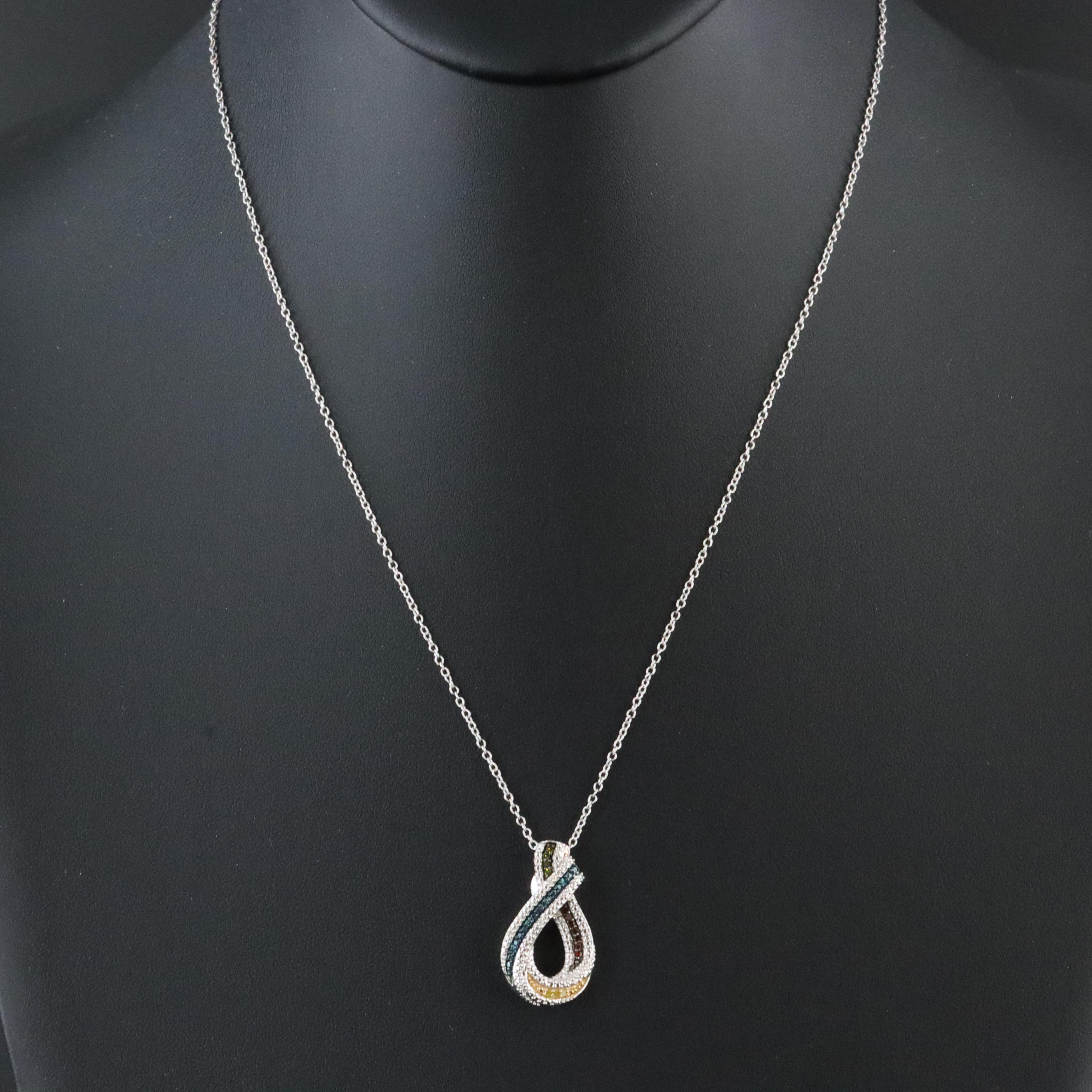 Sterling Diamond Pendant Necklace Including Fancy Color Diamonds