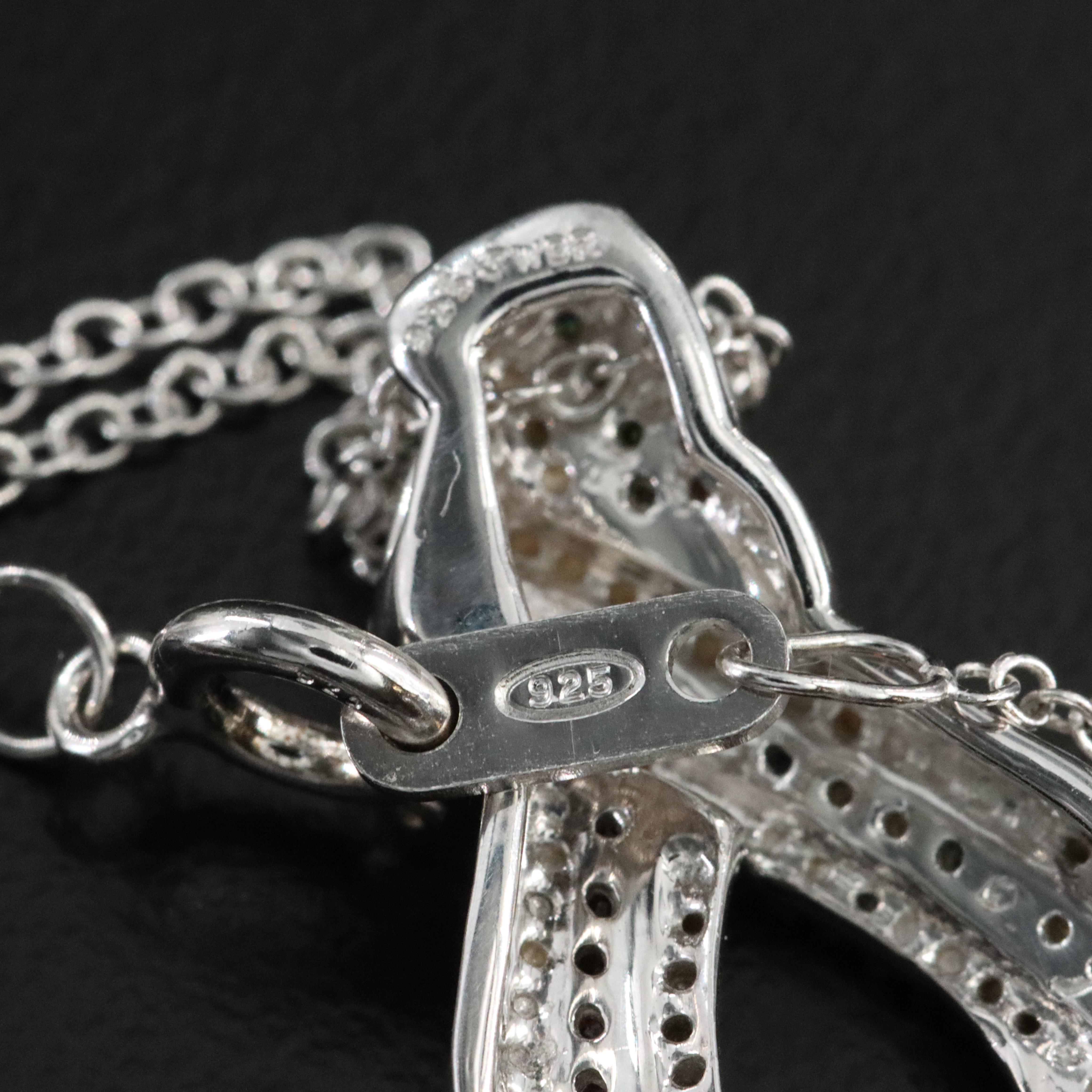 Sterling Diamond Pendant Necklace Including Fancy Color Diamonds