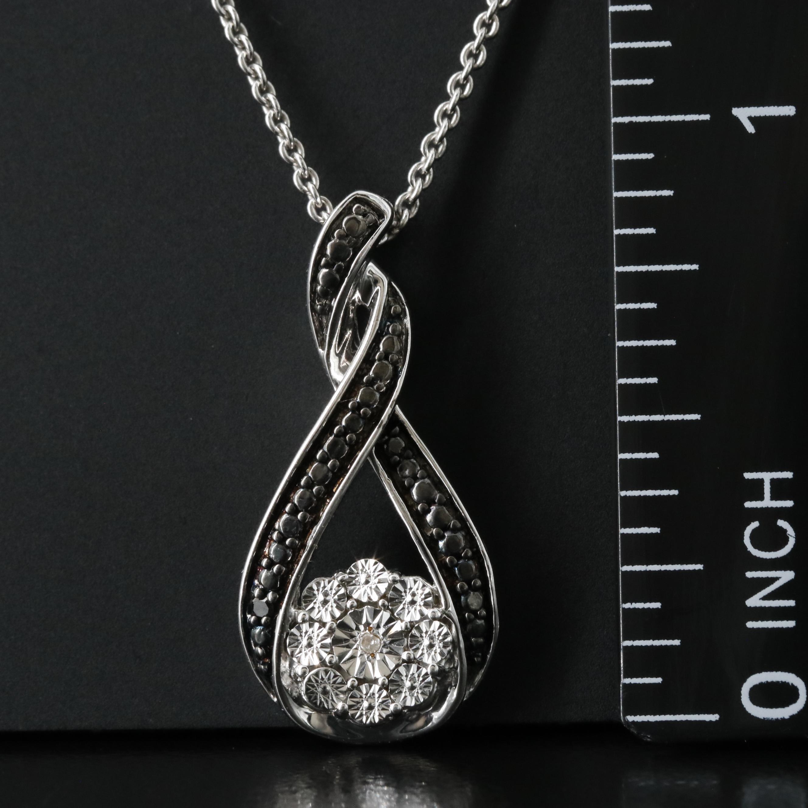 Sterling Diamond Pendant Necklace Including Fancy Black Diamond