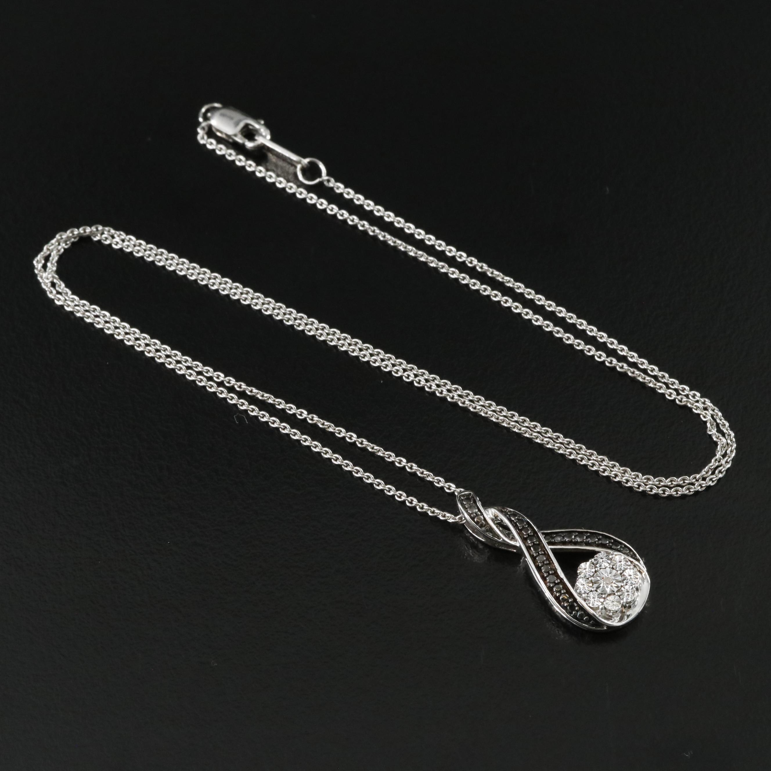 Sterling Diamond Pendant Necklace Including Fancy Black Diamond