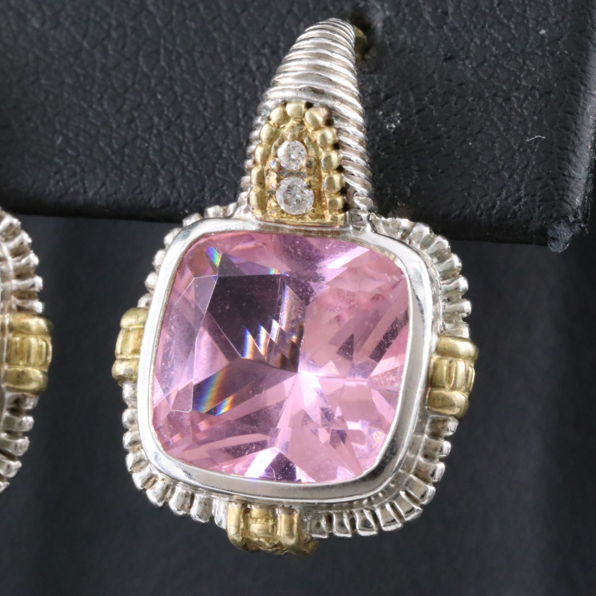 Judith Ripka Sterling, Pink CZ and Diamond Earrings with 18K Accents