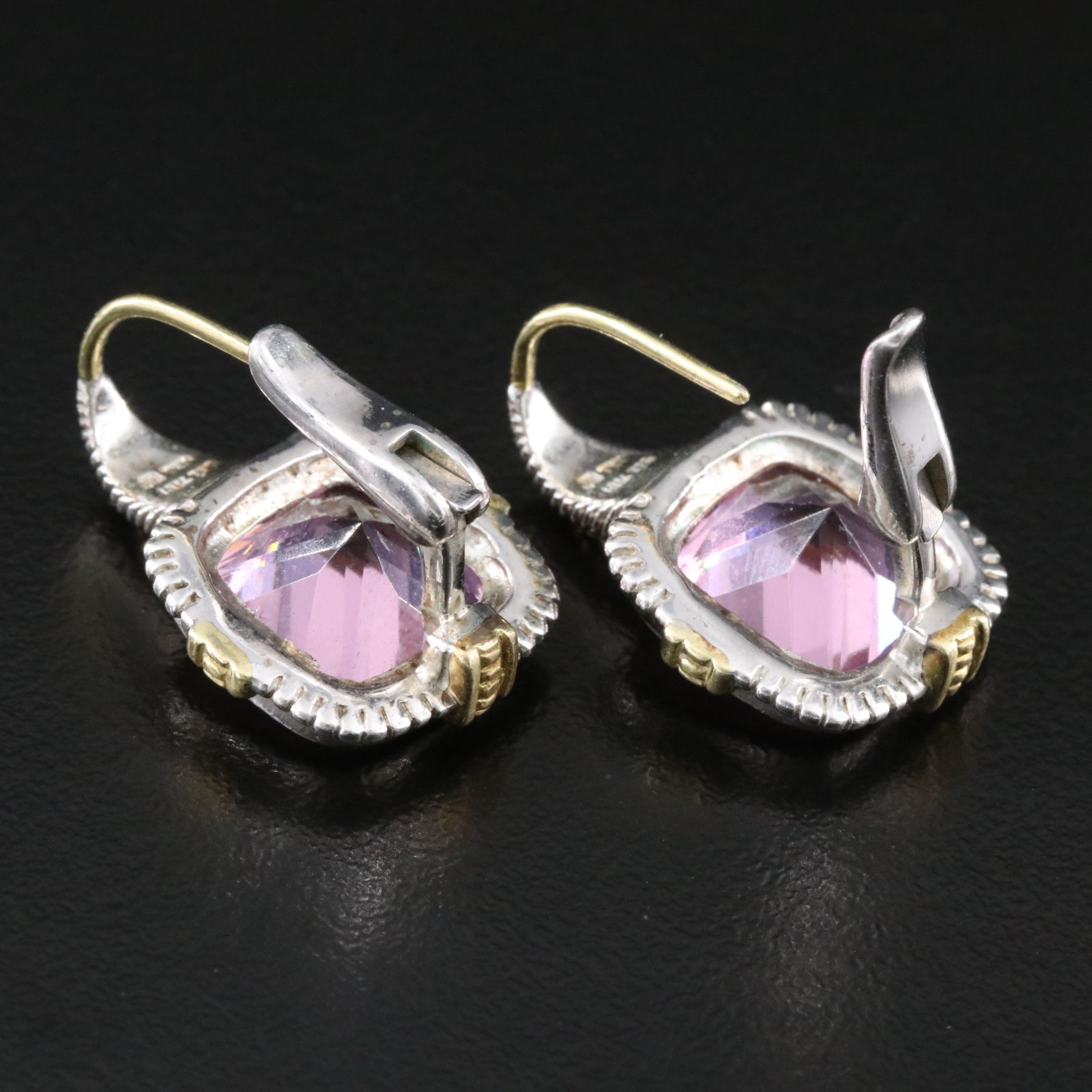 Judith Ripka Sterling, Pink CZ and Diamond Earrings with 18K Accents