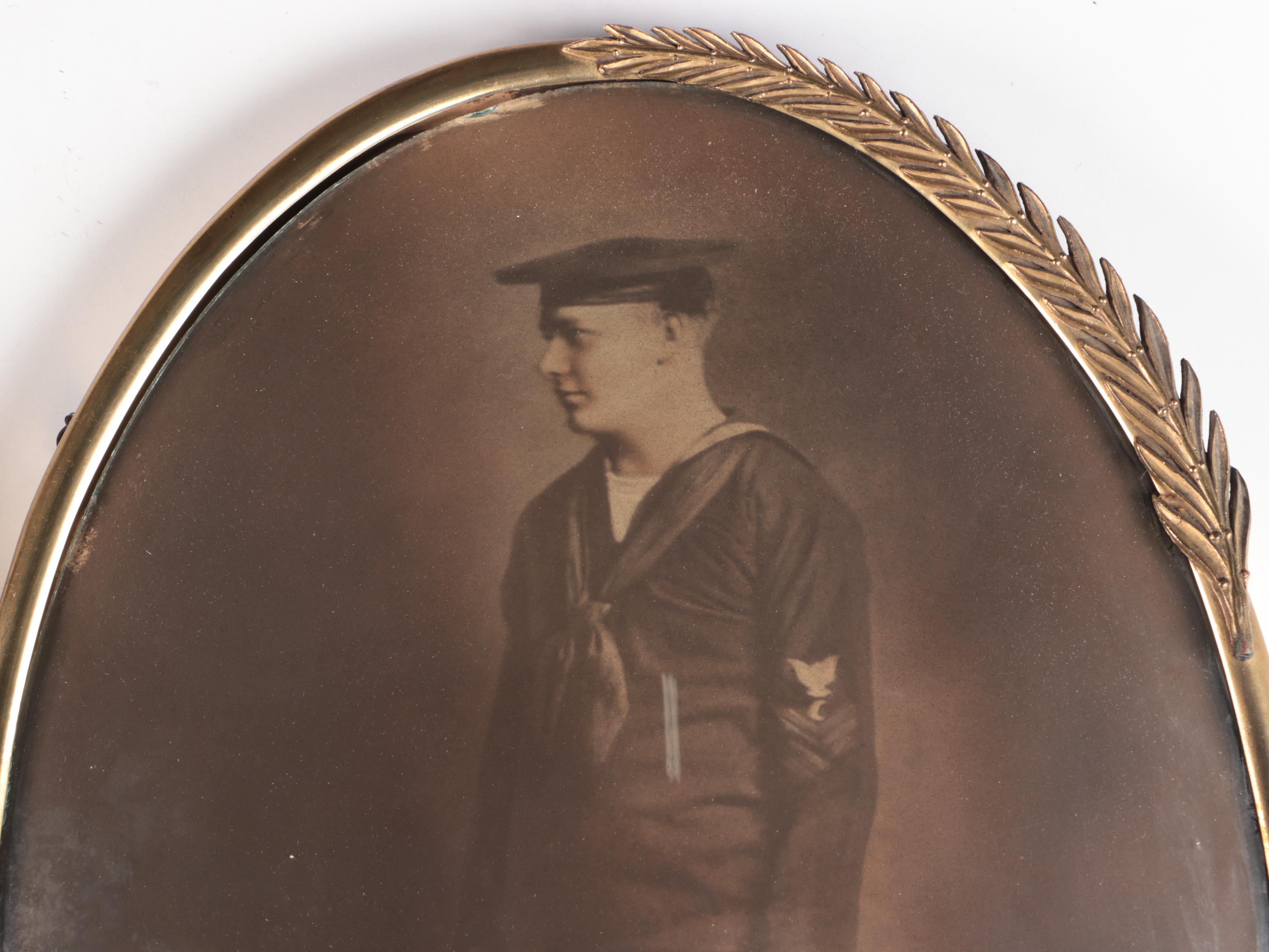 Portrait Photogravure of Man in Navy Uniform with Frame