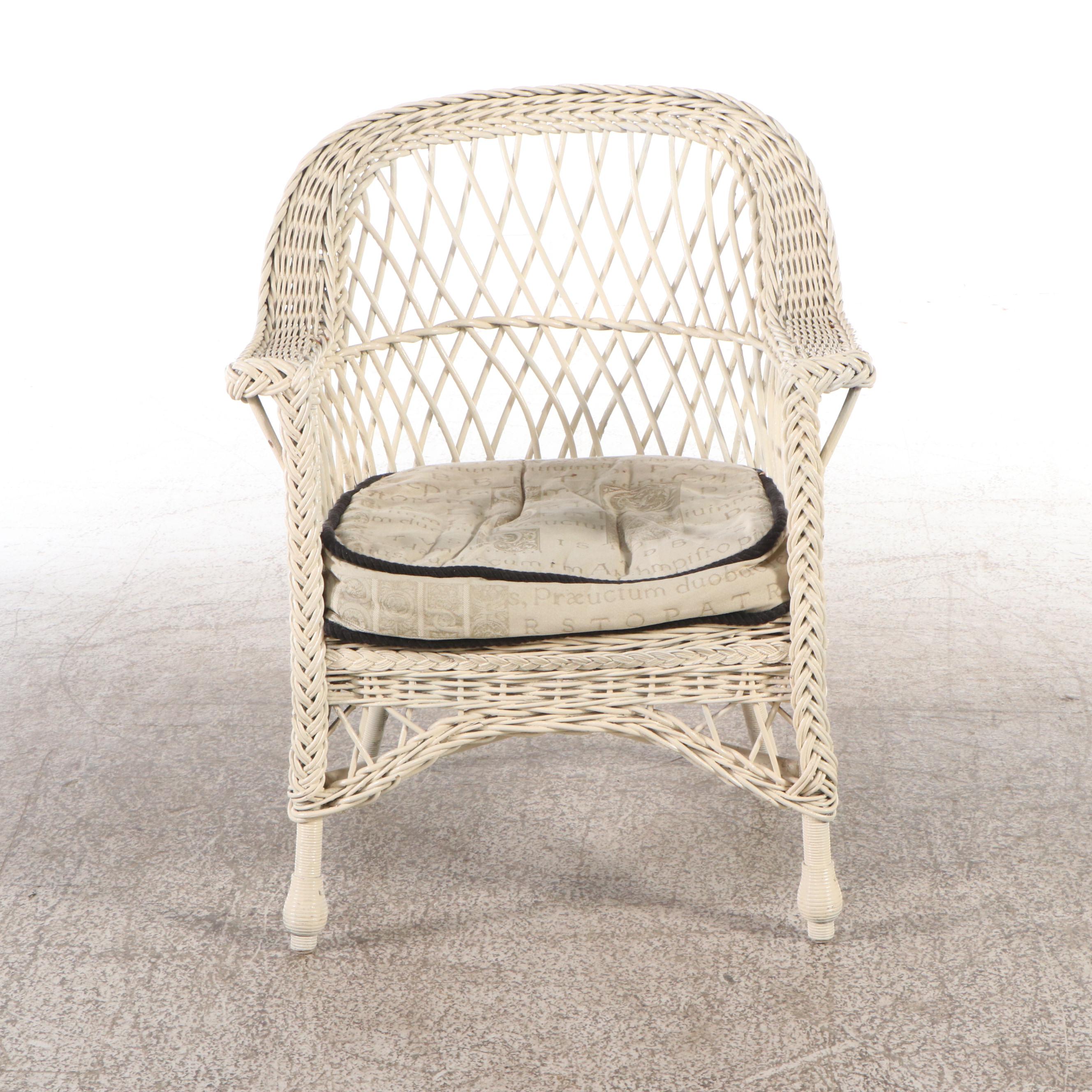 White-Painted Wicker Rattan Armchair, 20th Century