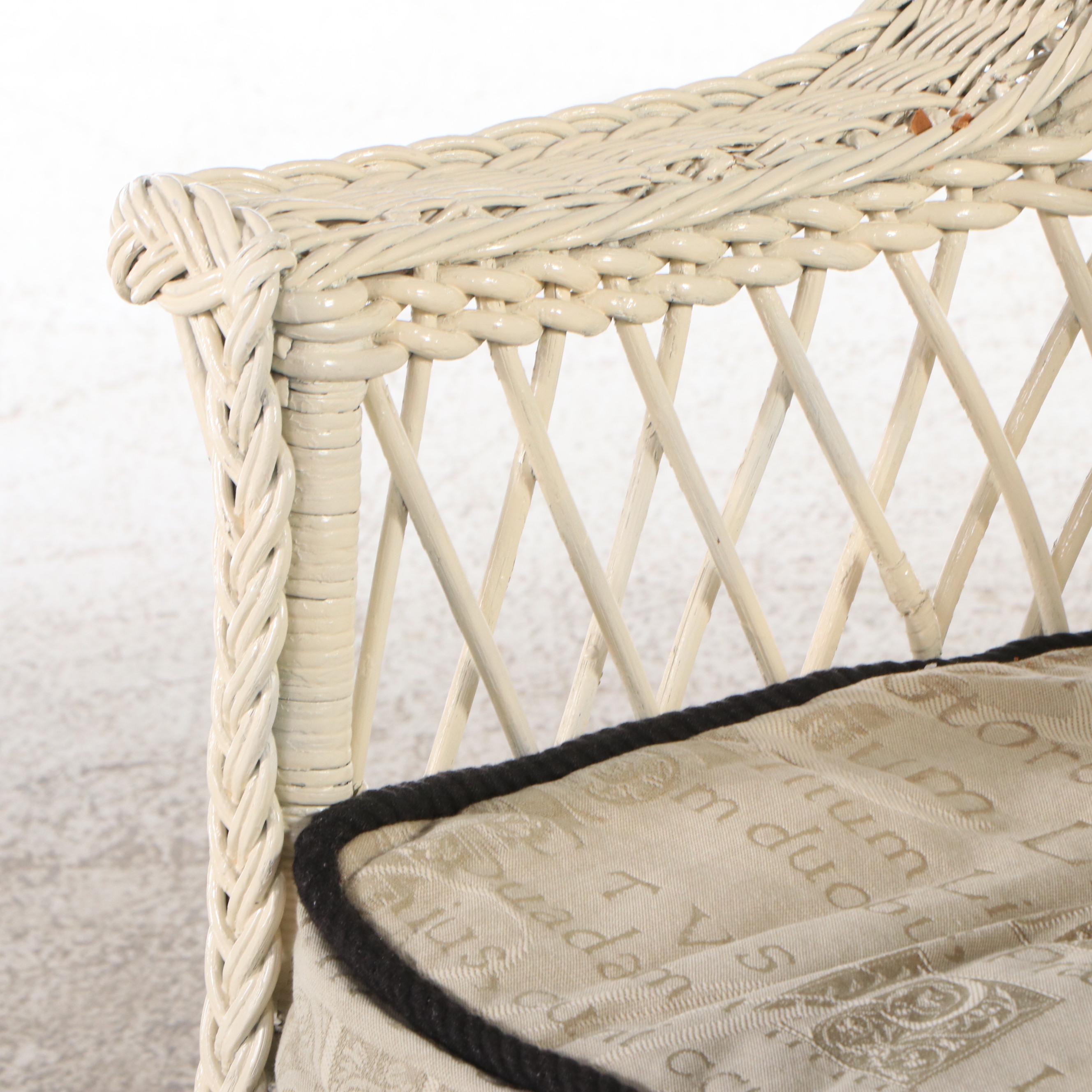 White-Painted Wicker Rattan Armchair, 20th Century