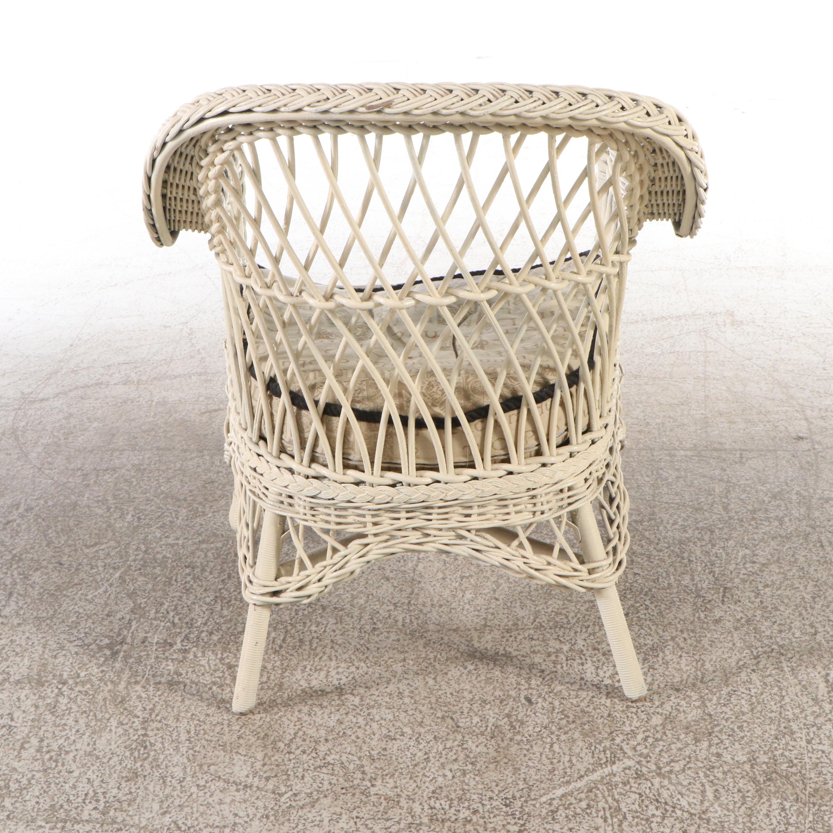 White-Painted Wicker Rattan Armchair, 20th Century