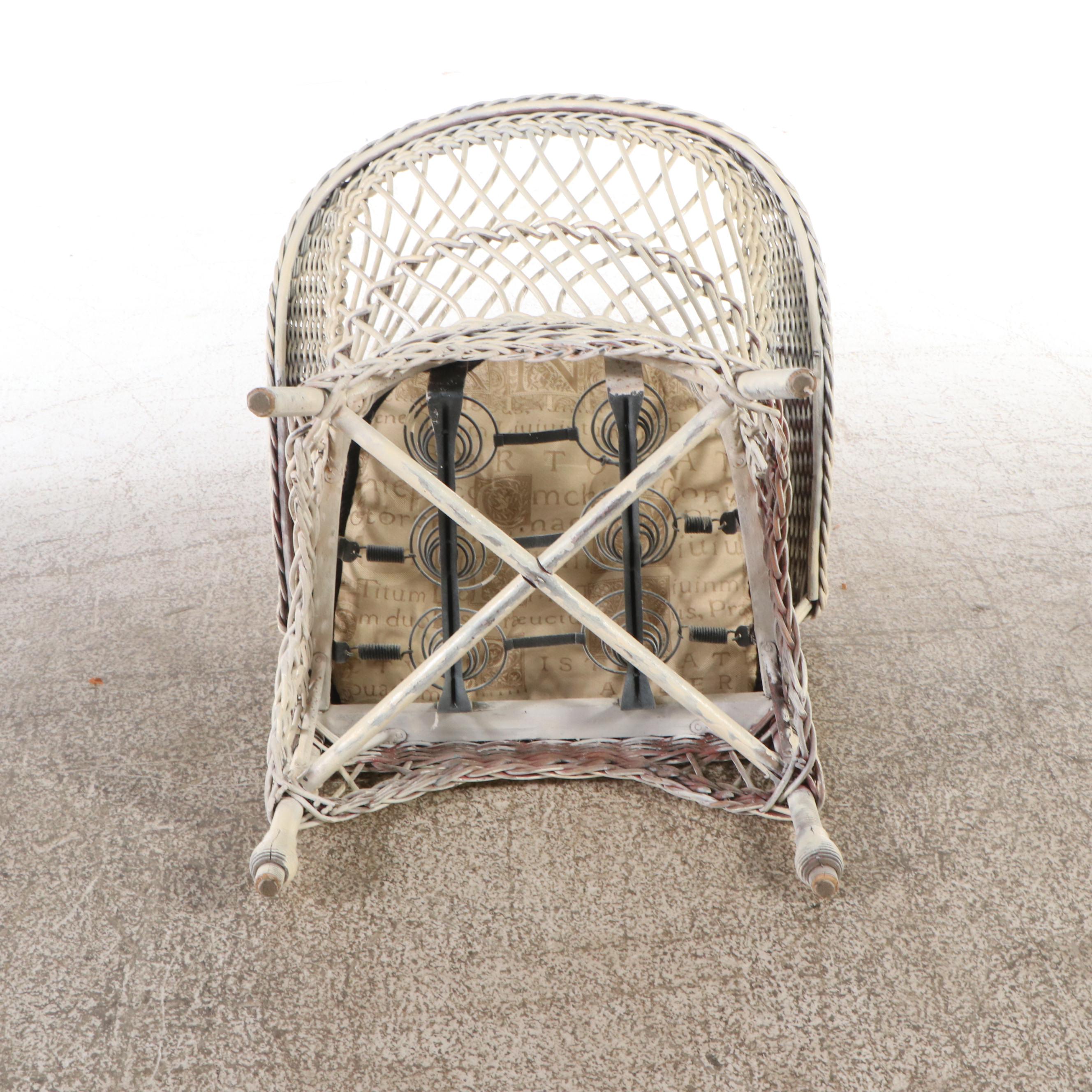 White-Painted Wicker Rattan Armchair, 20th Century