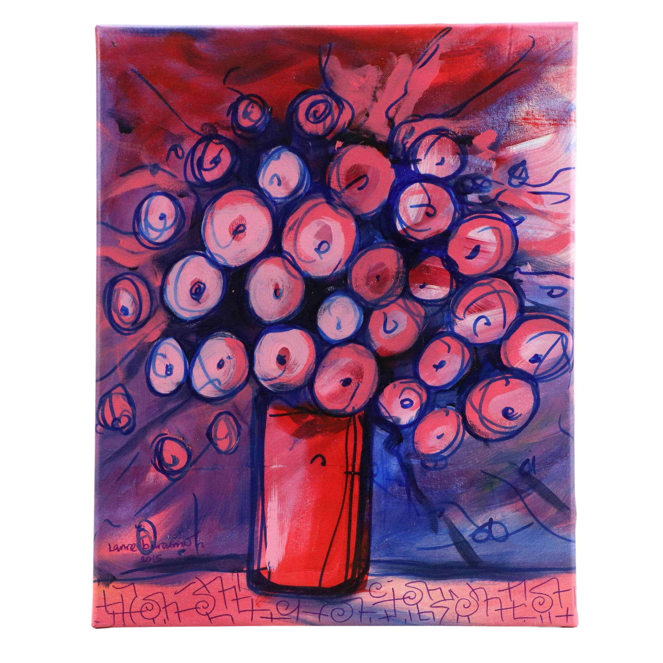 Lanre Buraimoh Floral Still Life Acrylic Painting, 2015