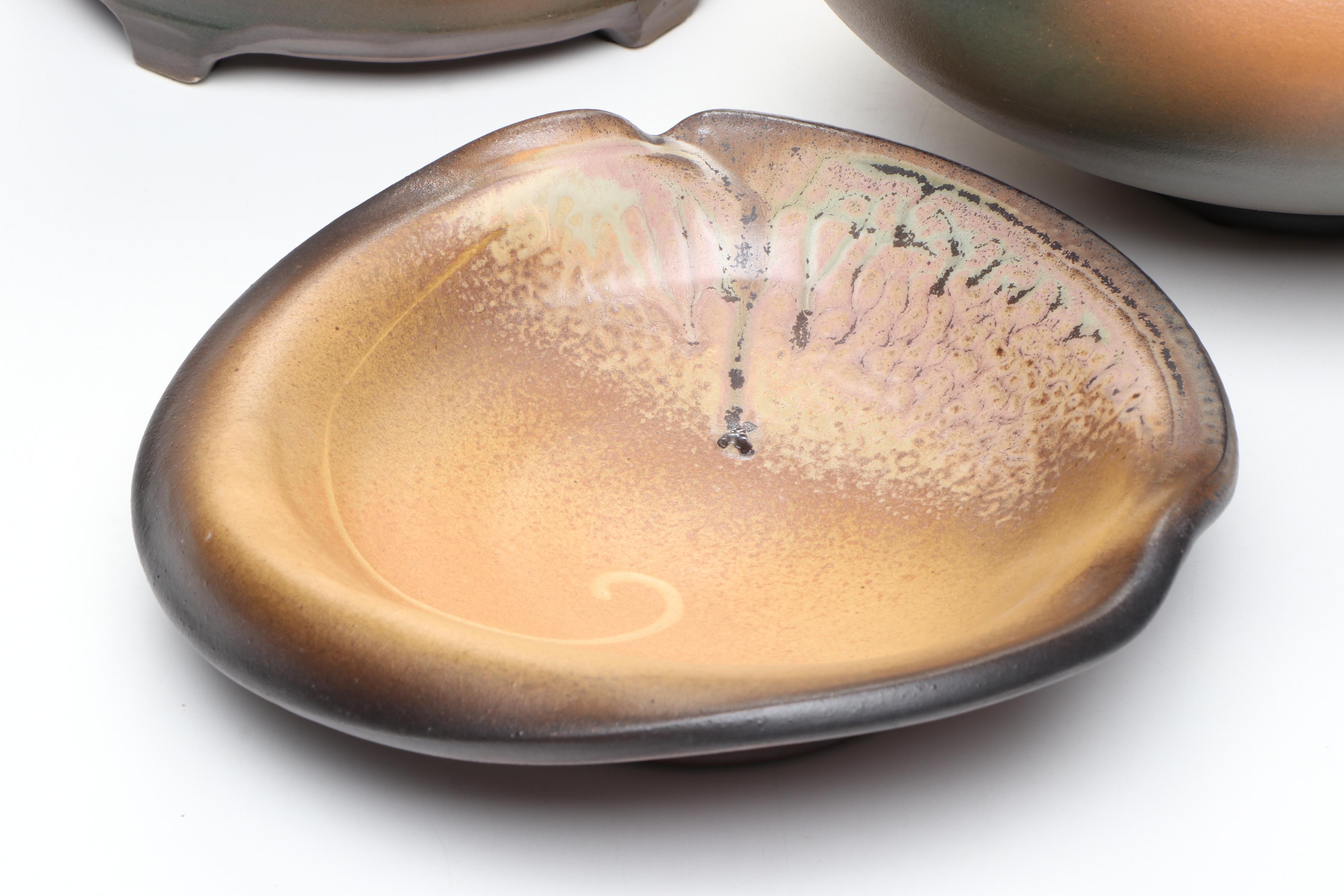 Artist Signed Art Pottery Ewer, Vase, and Bowl