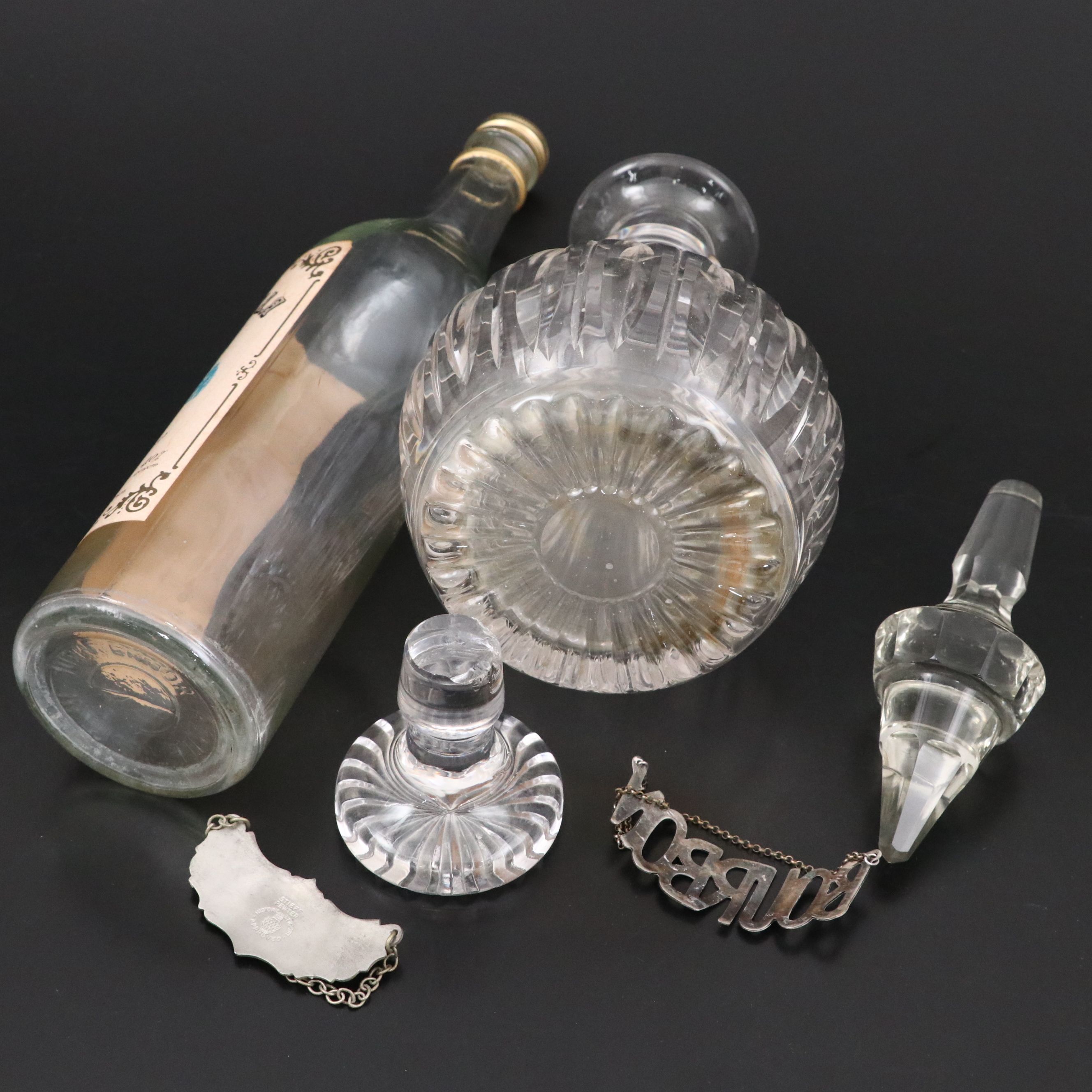 Stieff Pewter with Other Decanter Tags and Barware, Mid to Late 20th Century