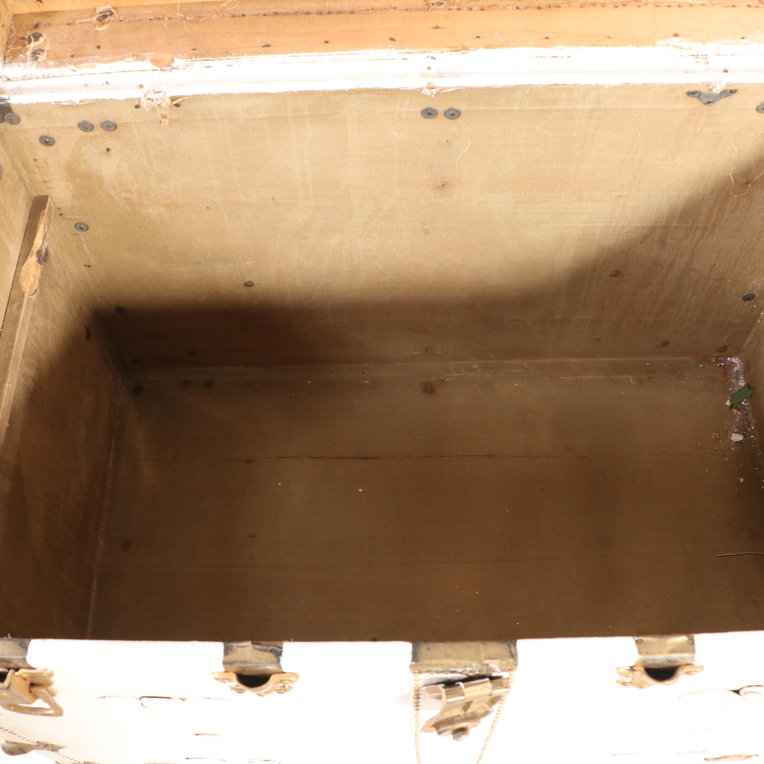 Cream Painted Leather-Bound Trunk, Early 20th Century