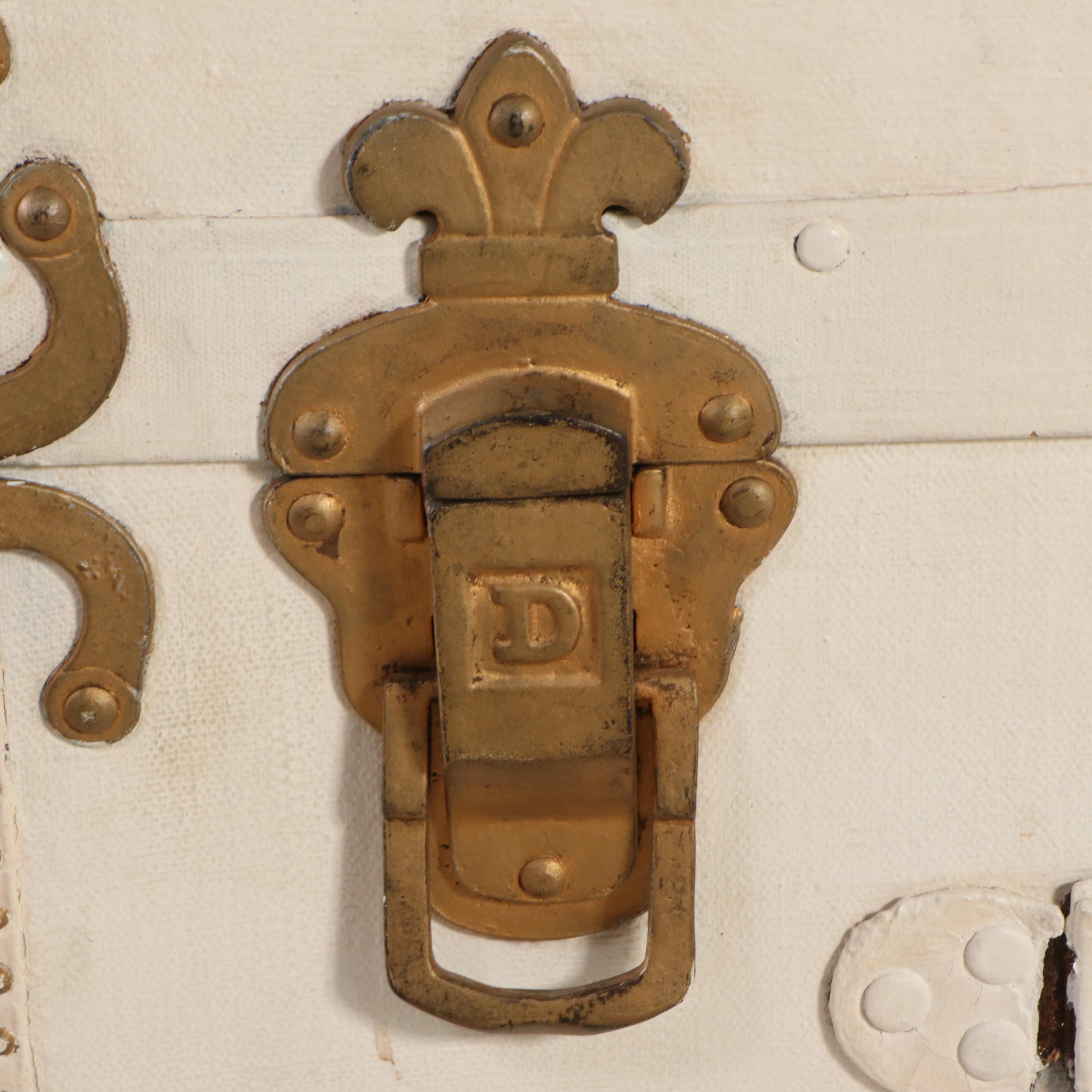 Cream Painted Leather-Bound Trunk, Early 20th Century