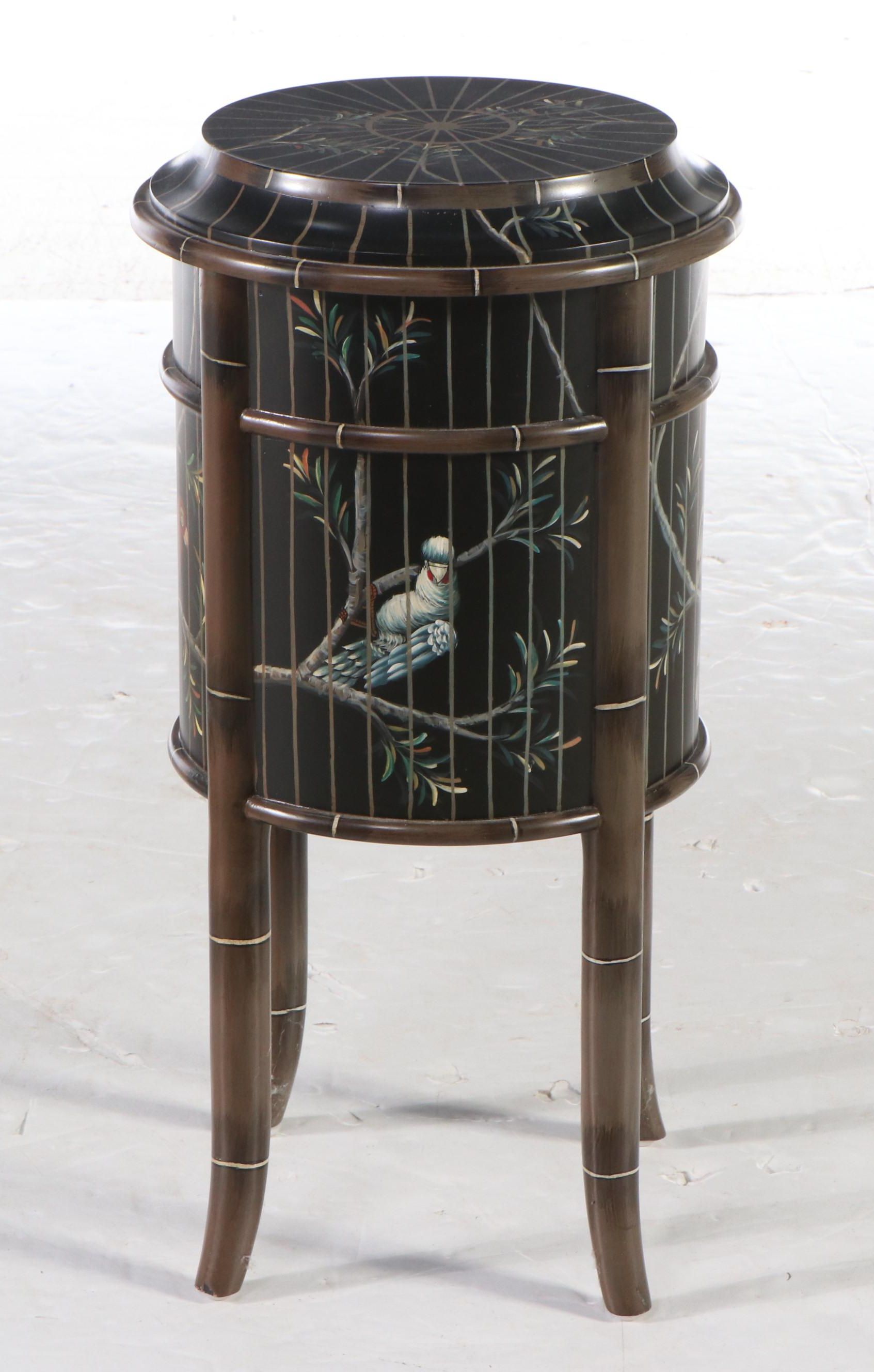 Chinoiserie Paint-Decorated Trompe-l'œil Birdcage Side Table