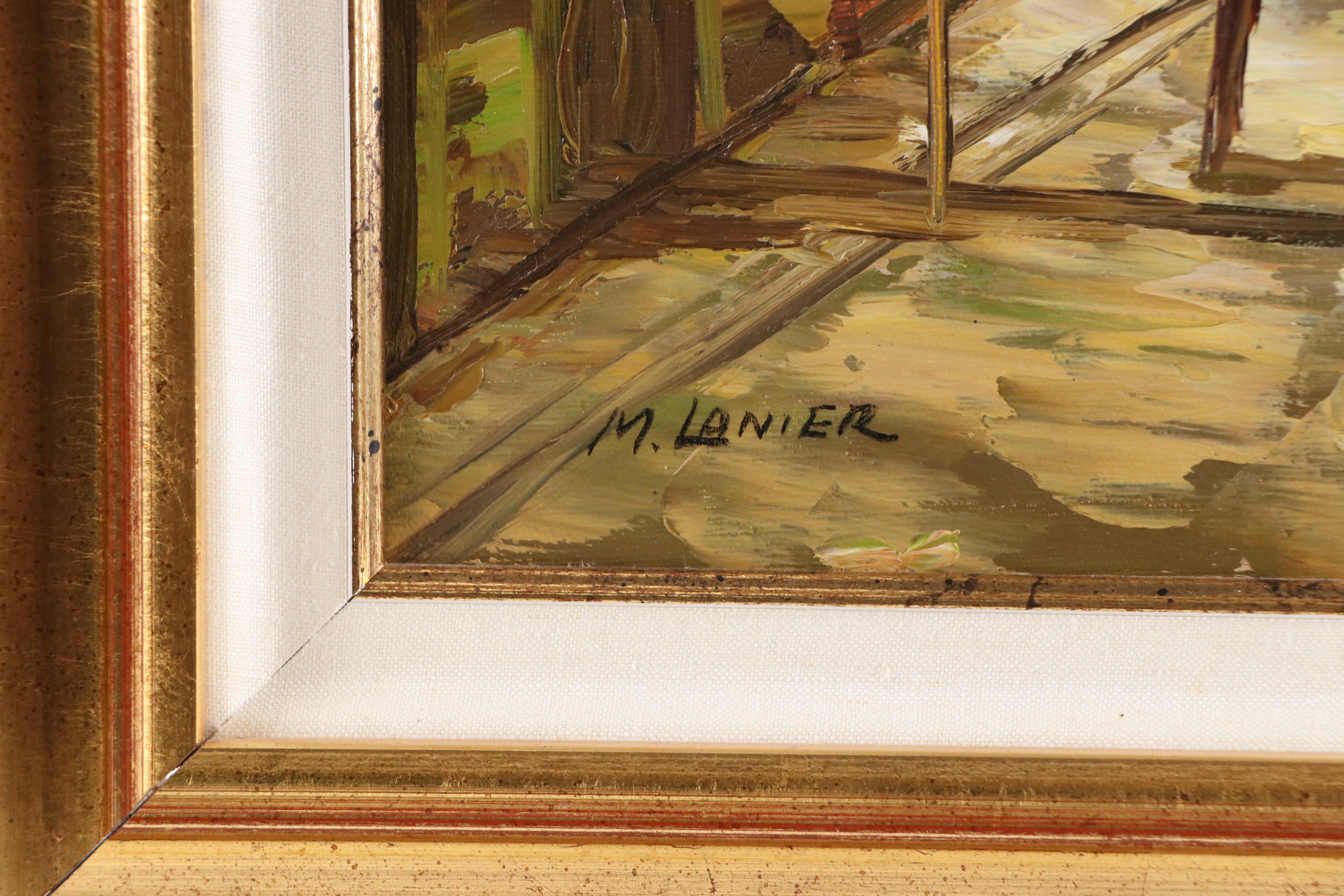 M. Lanier Oil Painting of Figures in Street Scene, Late 20th Century