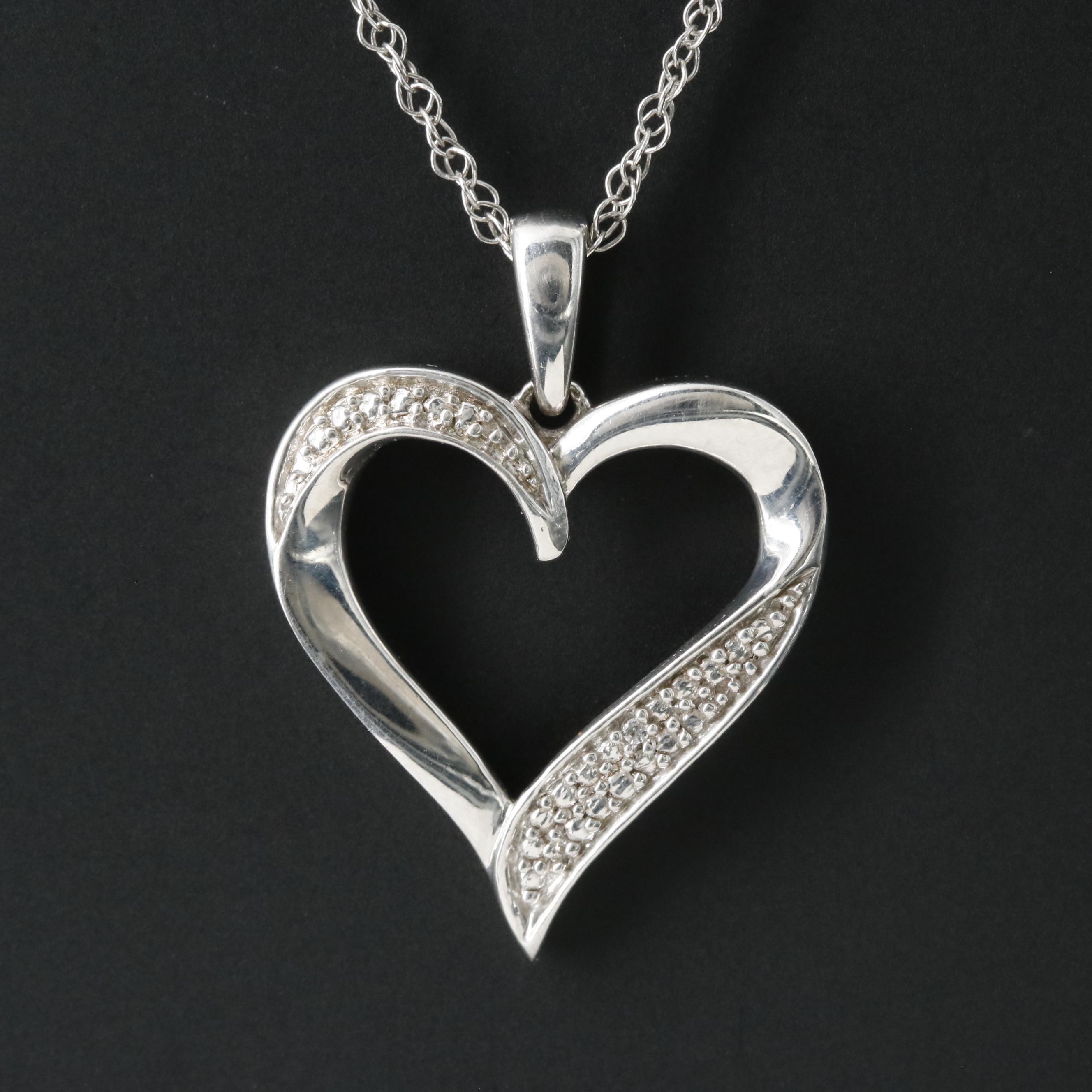 Sterling CZ Heart Pendant Necklace