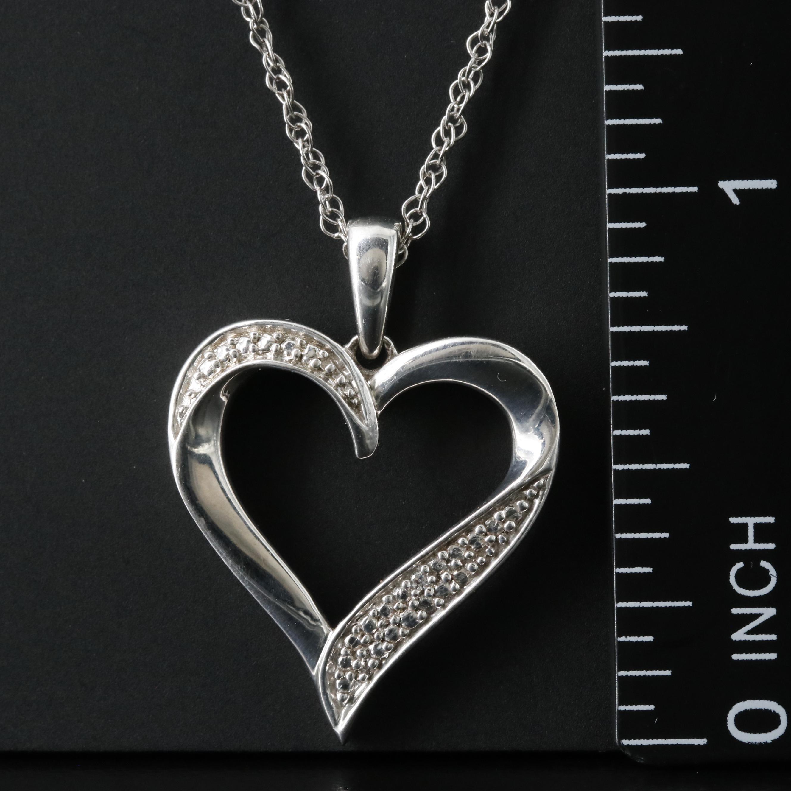 Sterling CZ Heart Pendant Necklace