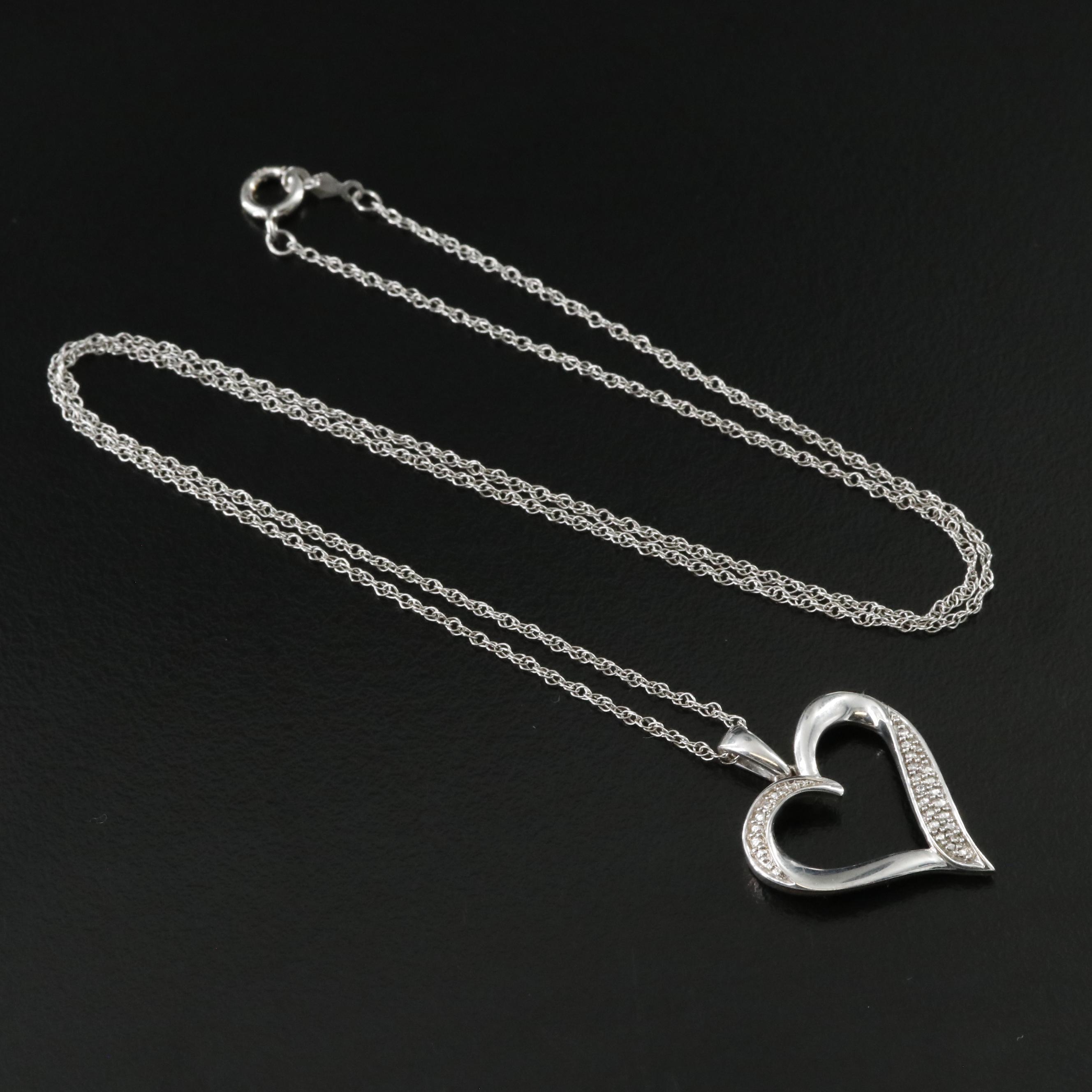 Sterling CZ Heart Pendant Necklace