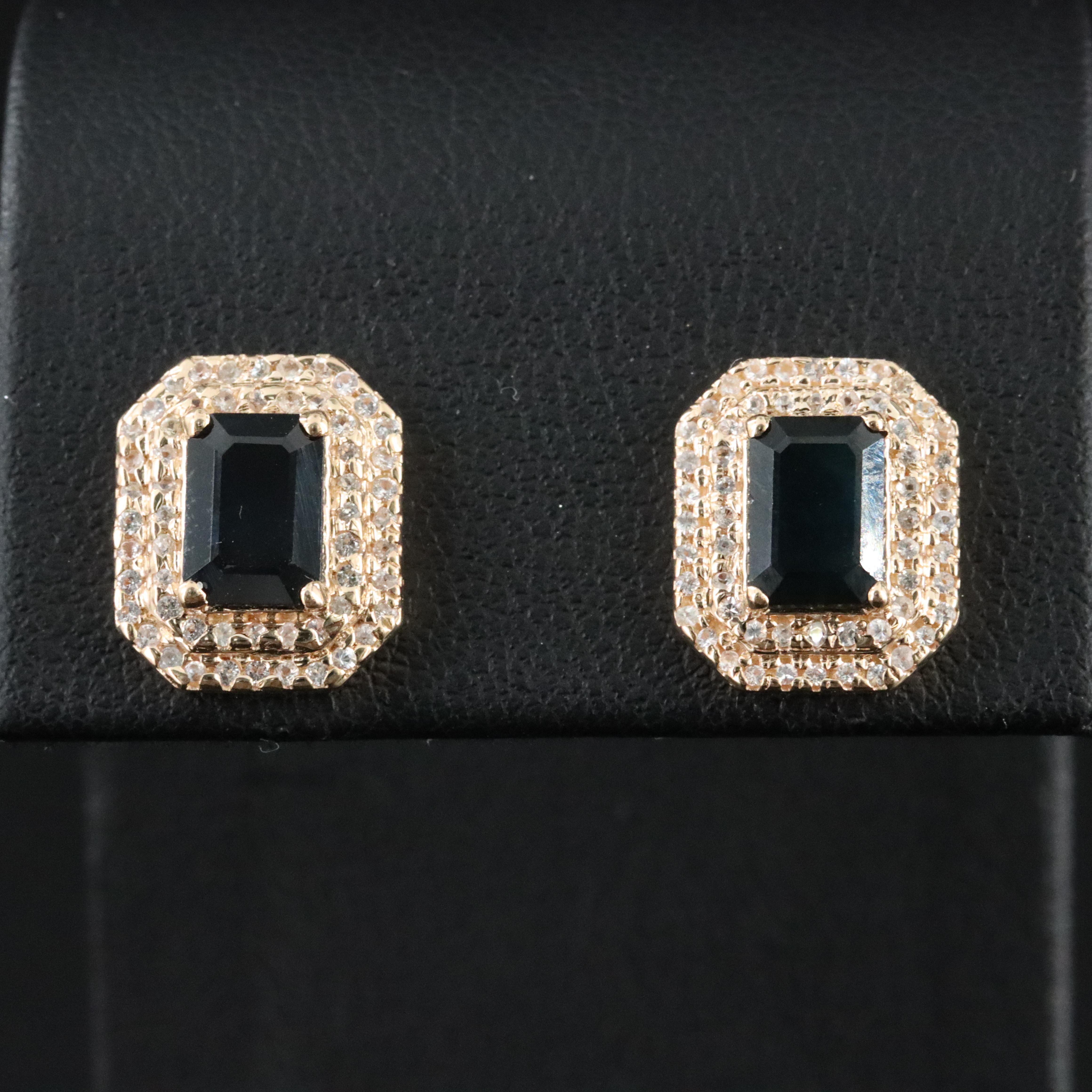 14K Sapphire and White Topaz Earrings