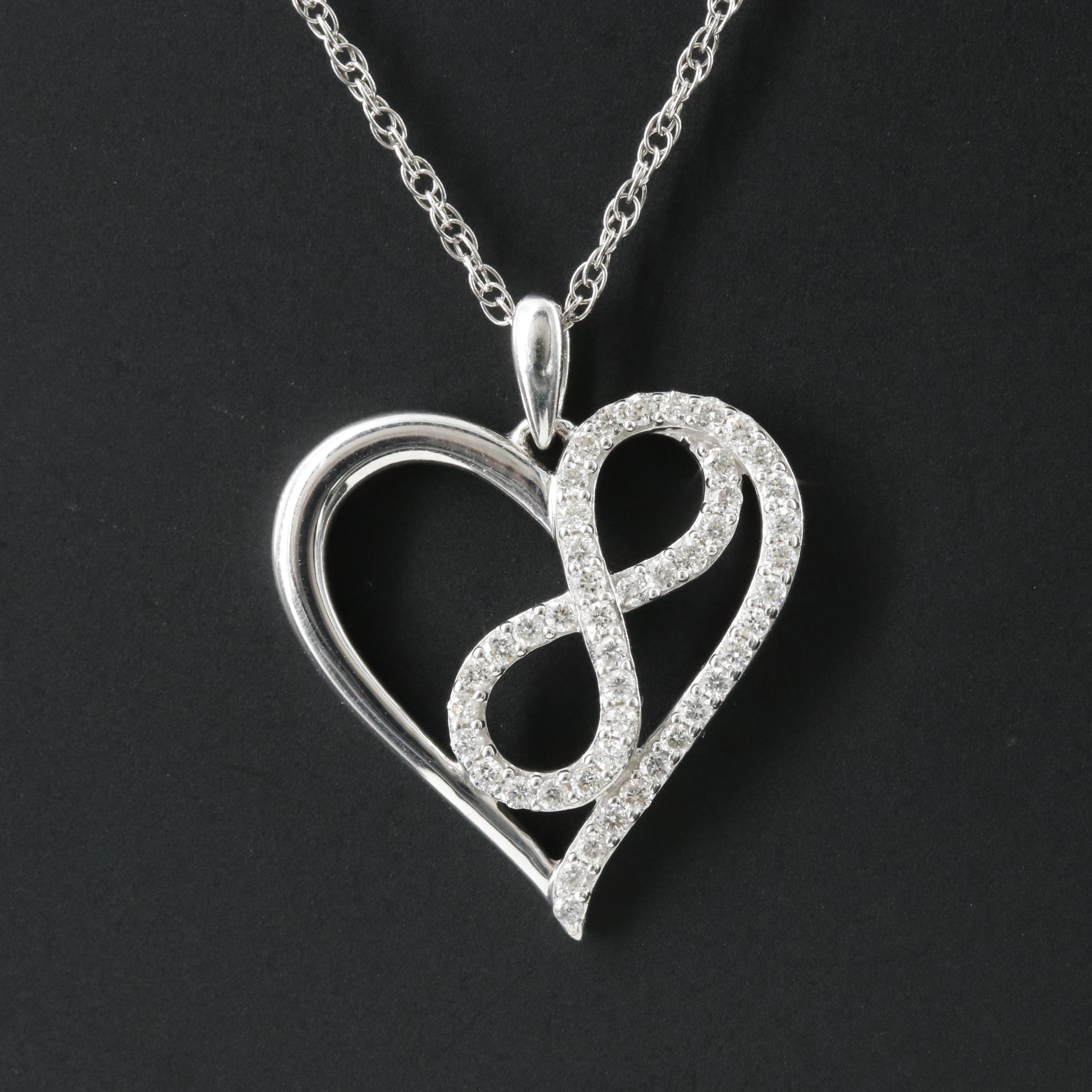Sterling Diamond Infinity Heart Pendant Necklace